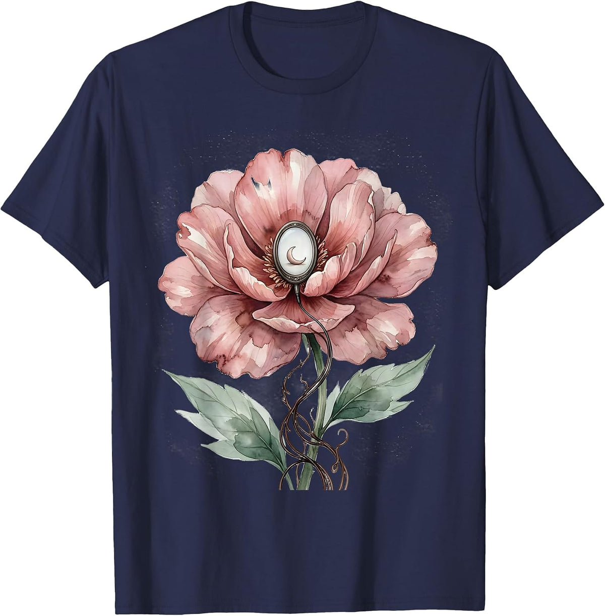 Men's Soft Watercolor Bloom Ultrasound Tech Sonographer Humor T-Shirt - Navy Blue