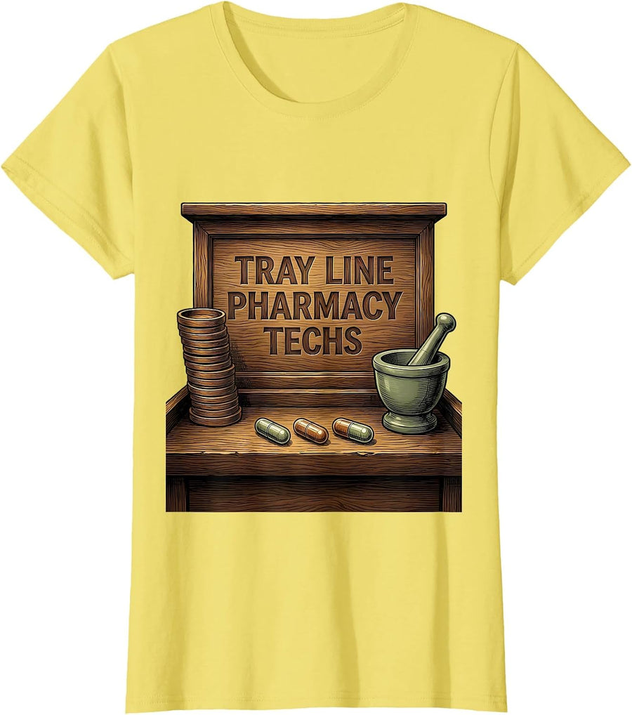 Tray Line Pharmacy Techs Funny Pharmacy Technician Pun T-Shirt - Lemon Yellow