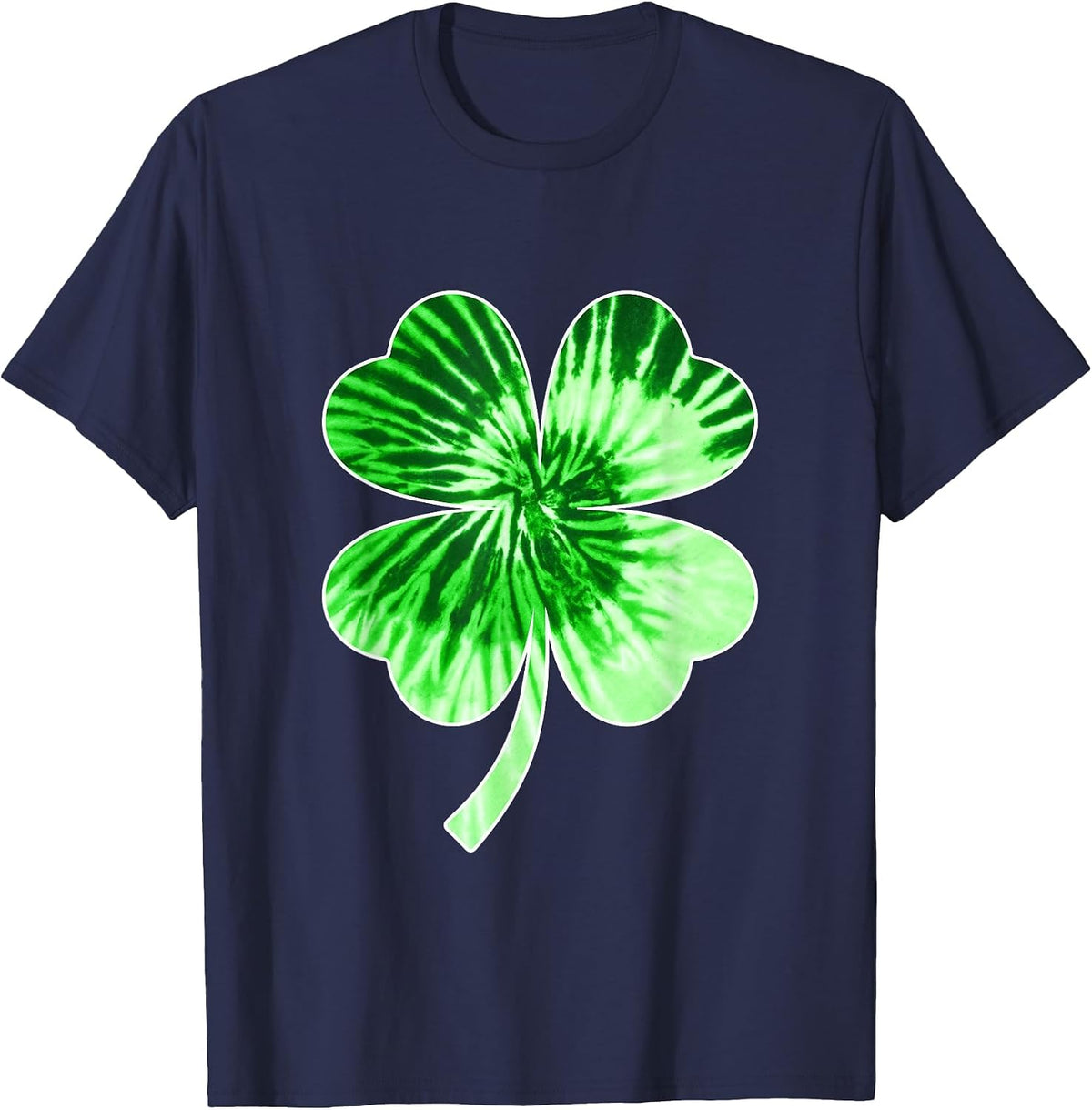 Nn Green Tie Dye Shamrock Four Leaf Clover for Irish T-Shirt - Navy Blue