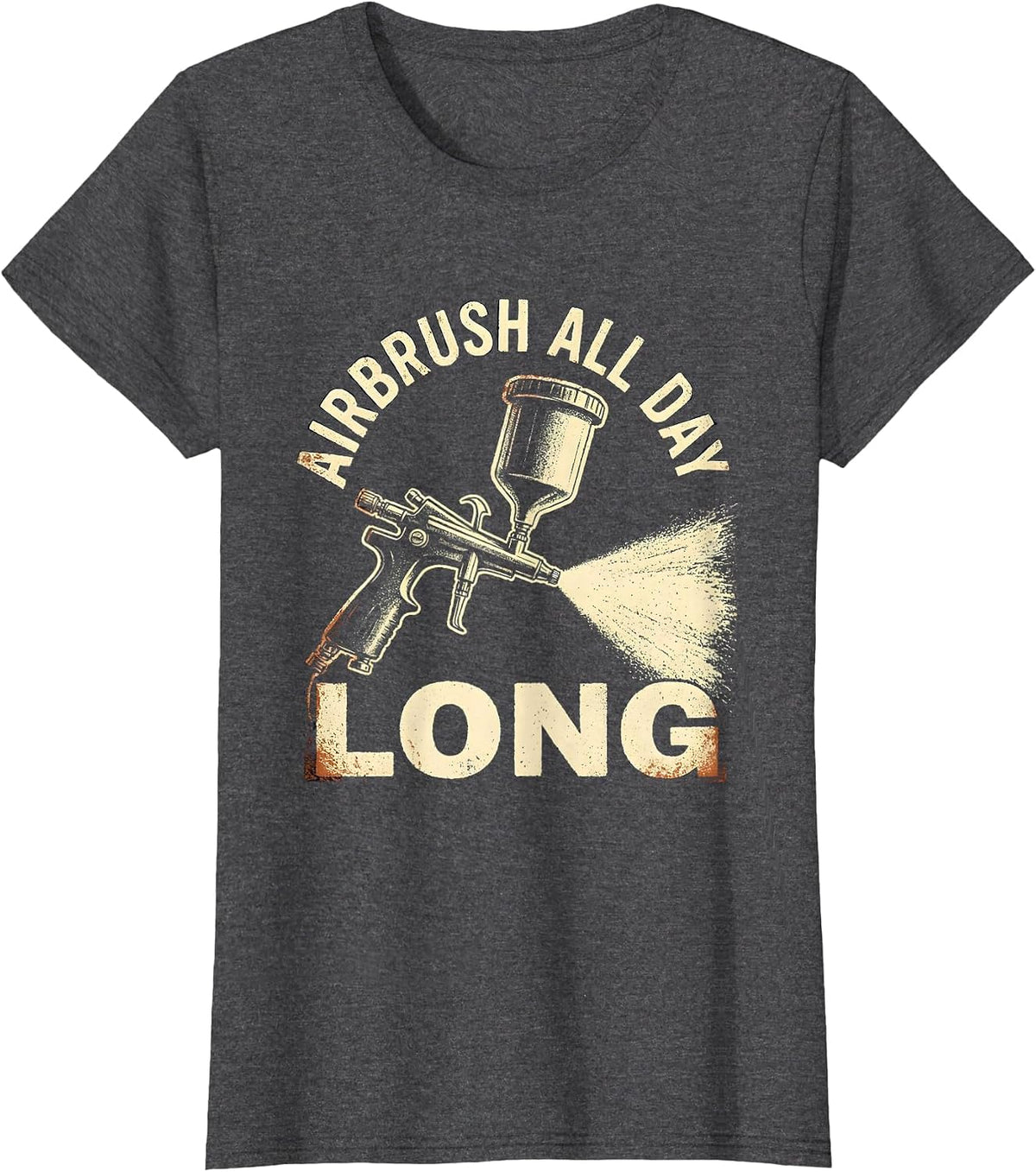 Women's Airbrush All Day Long Artistic Design T-Shirt - Dark Heather Grey
