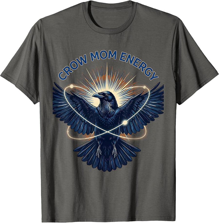 Crow Mom Energy Bold Crow Lover Design T-Shirt - Asphalt Grey