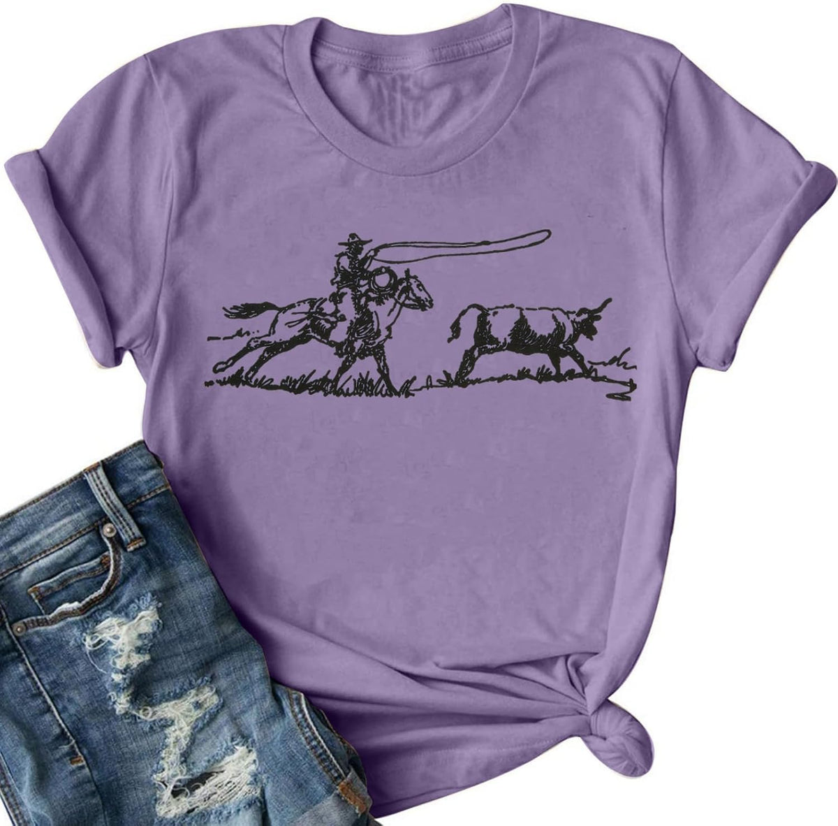 Western Rodeo Shirt Women Cowboy Cowgirl Tshirt Country Music Outfit - Purple