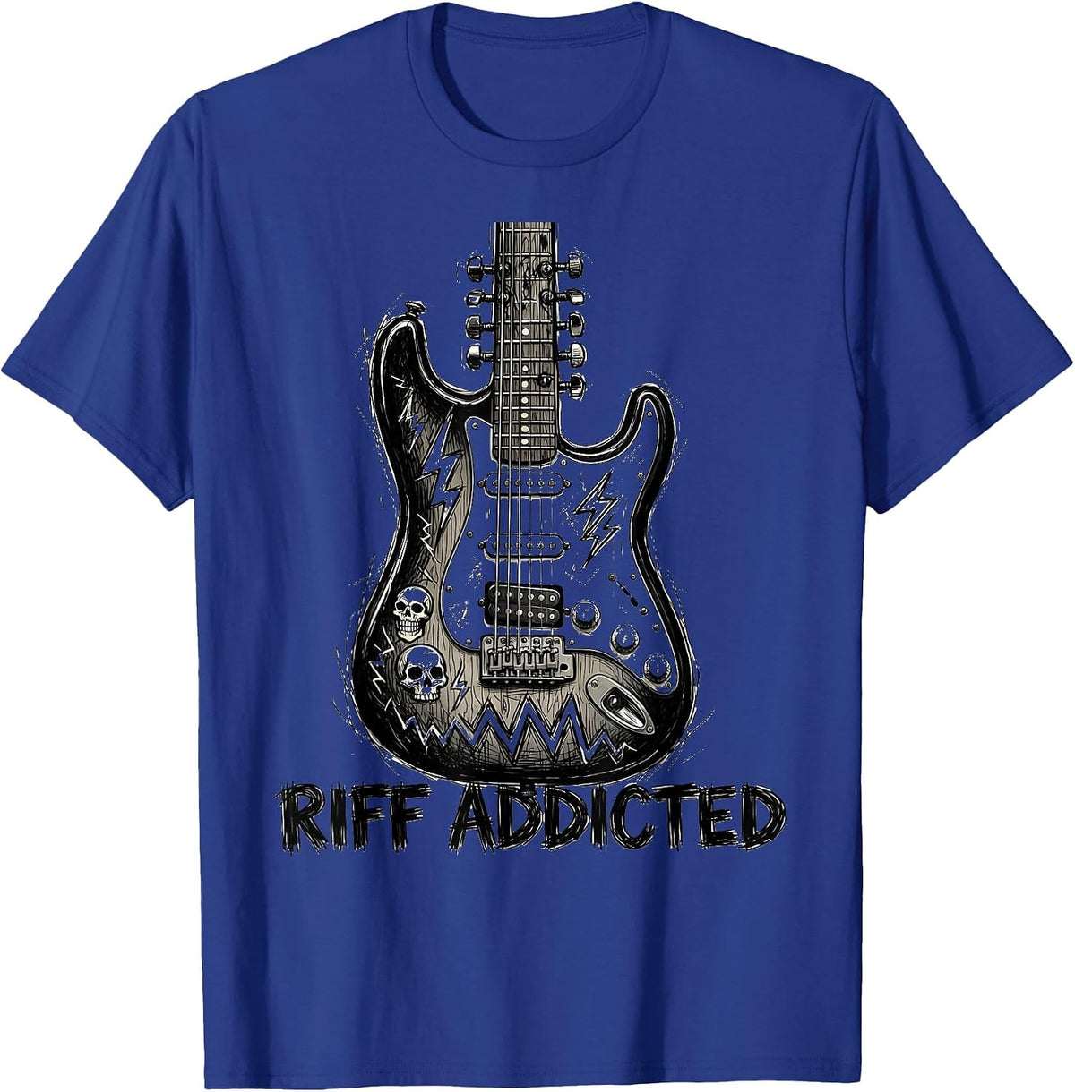 Riff Addicted Heavy Metal Guitar Design T-Shirt - Royal Blue