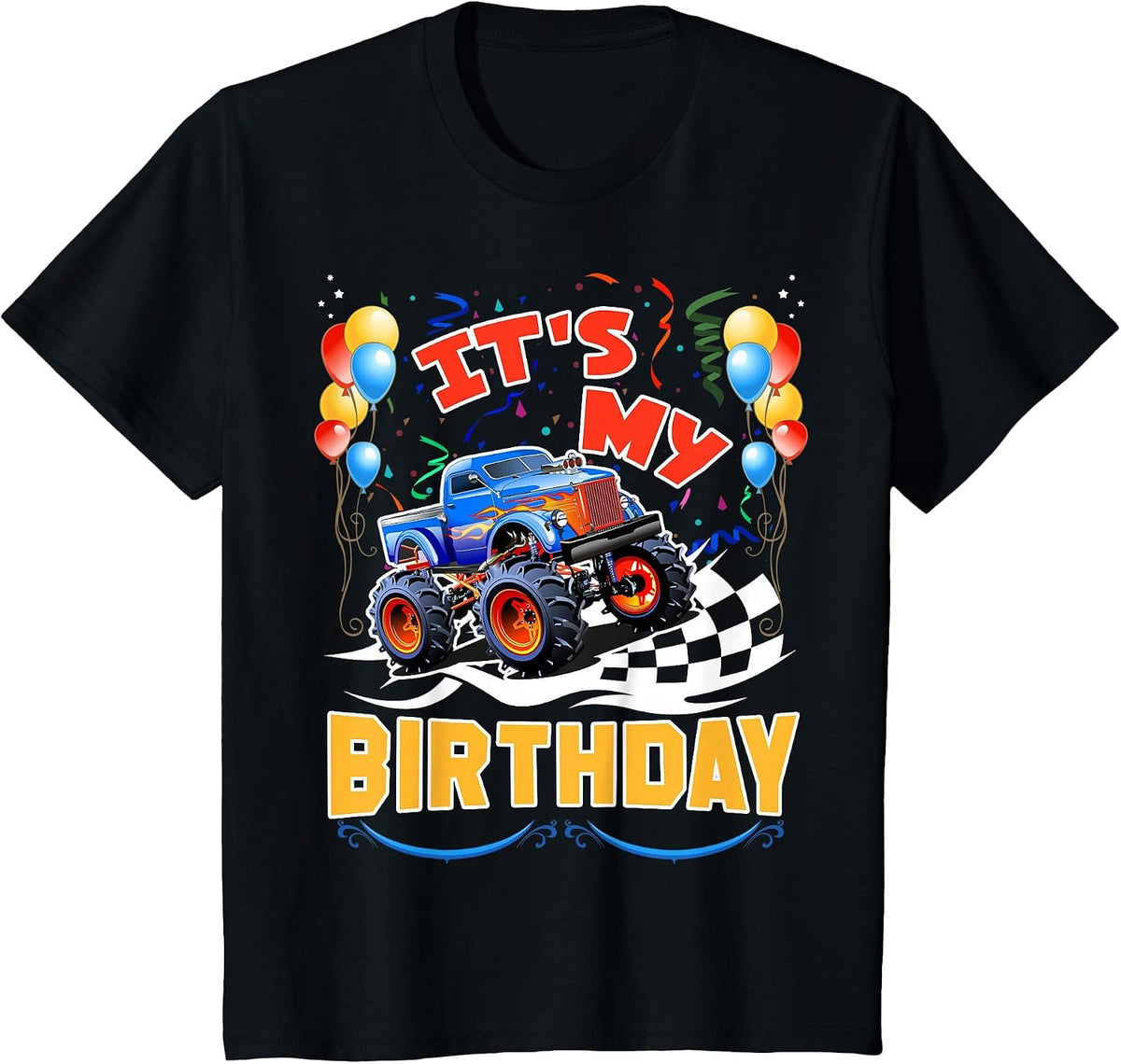 It is My Birthday Boy Monster Truck Car Party Day Kids Cute T-Shirt - Black