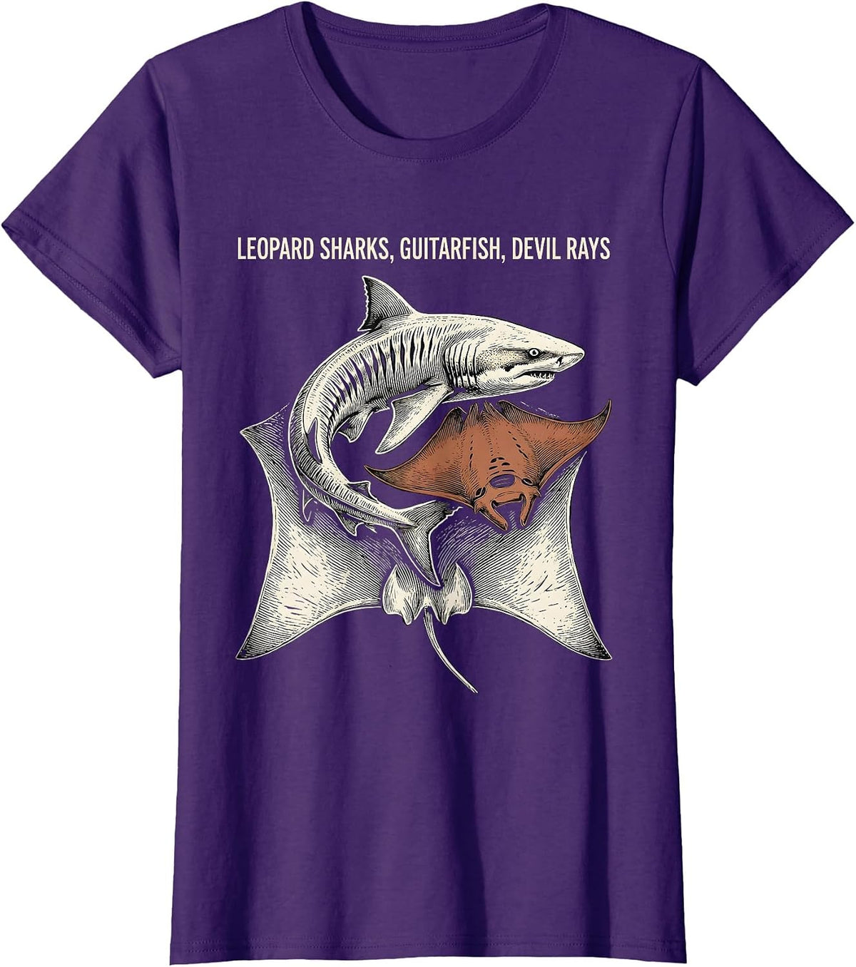 Women's Leopard Sharks, Guitarfish, Devil Rays Funny Shark Lover T-Shirt - Purple
