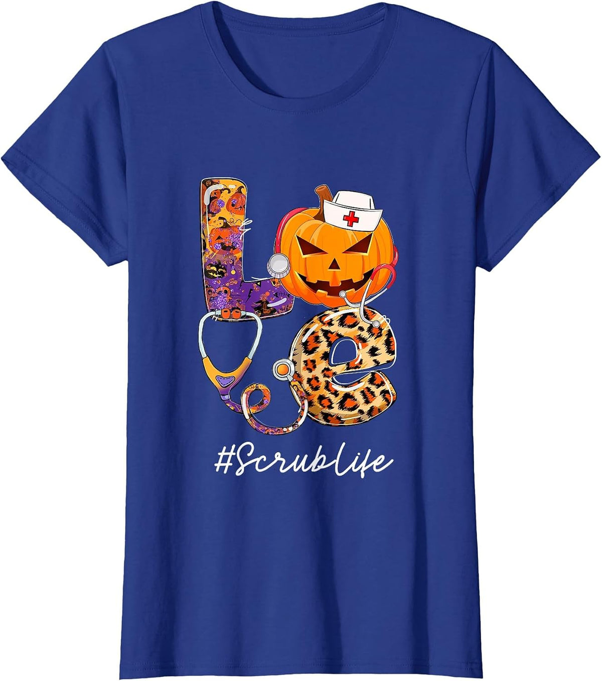 Love Scrub Life Pumpkin Stethoscope Halloween Costume T-Shirt - Royal Blue
