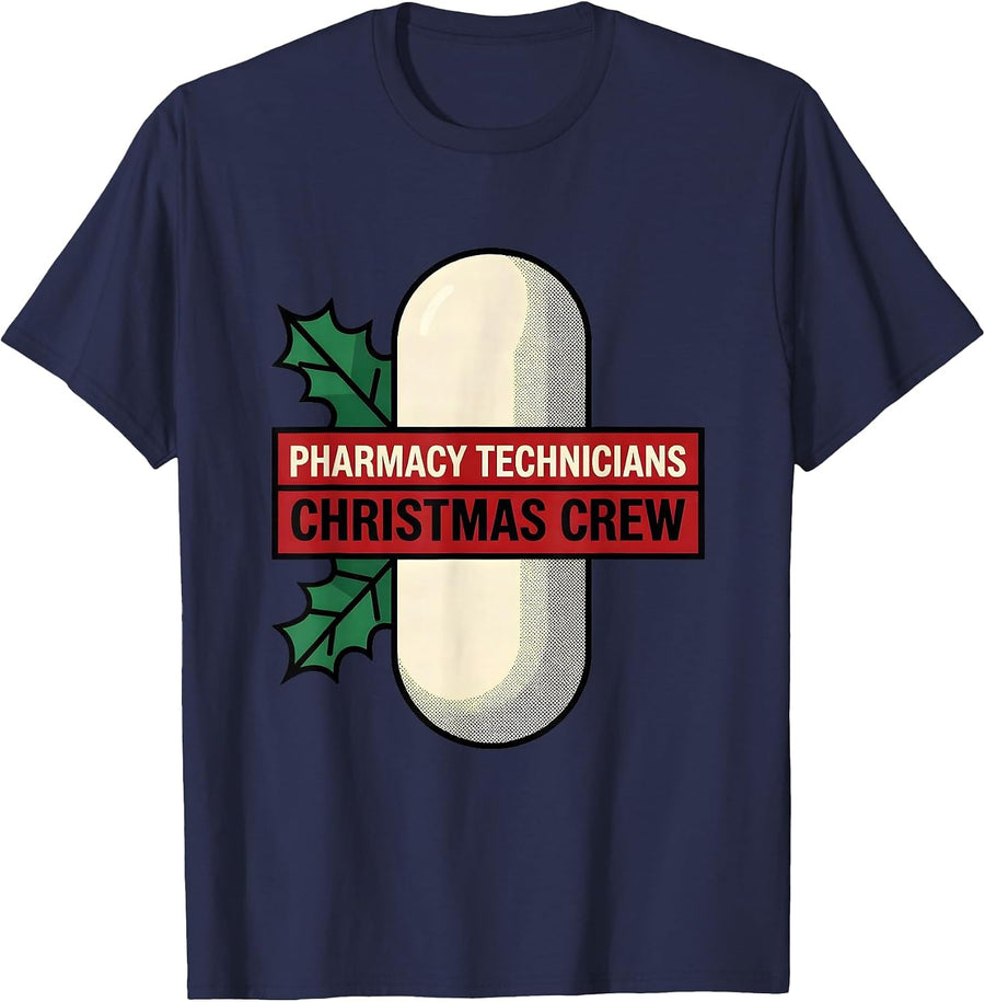 Pharmacy Technicians Christmas Crew Funny Pharmacy Squad T-Shirt - Navy Blue