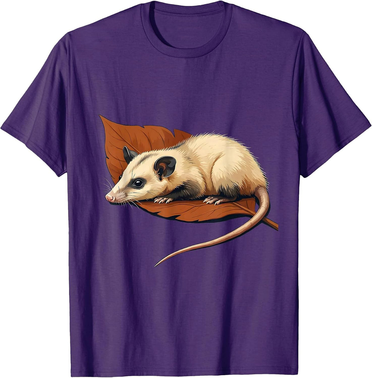 Flat Opossum Under Leaf Funny Animal Meme T-Shirt - Purple