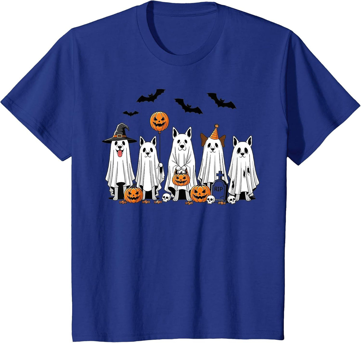 Halloween Ghost Dogs Pumpkin Candy Party Costume T-Shirt - Royal Blue
