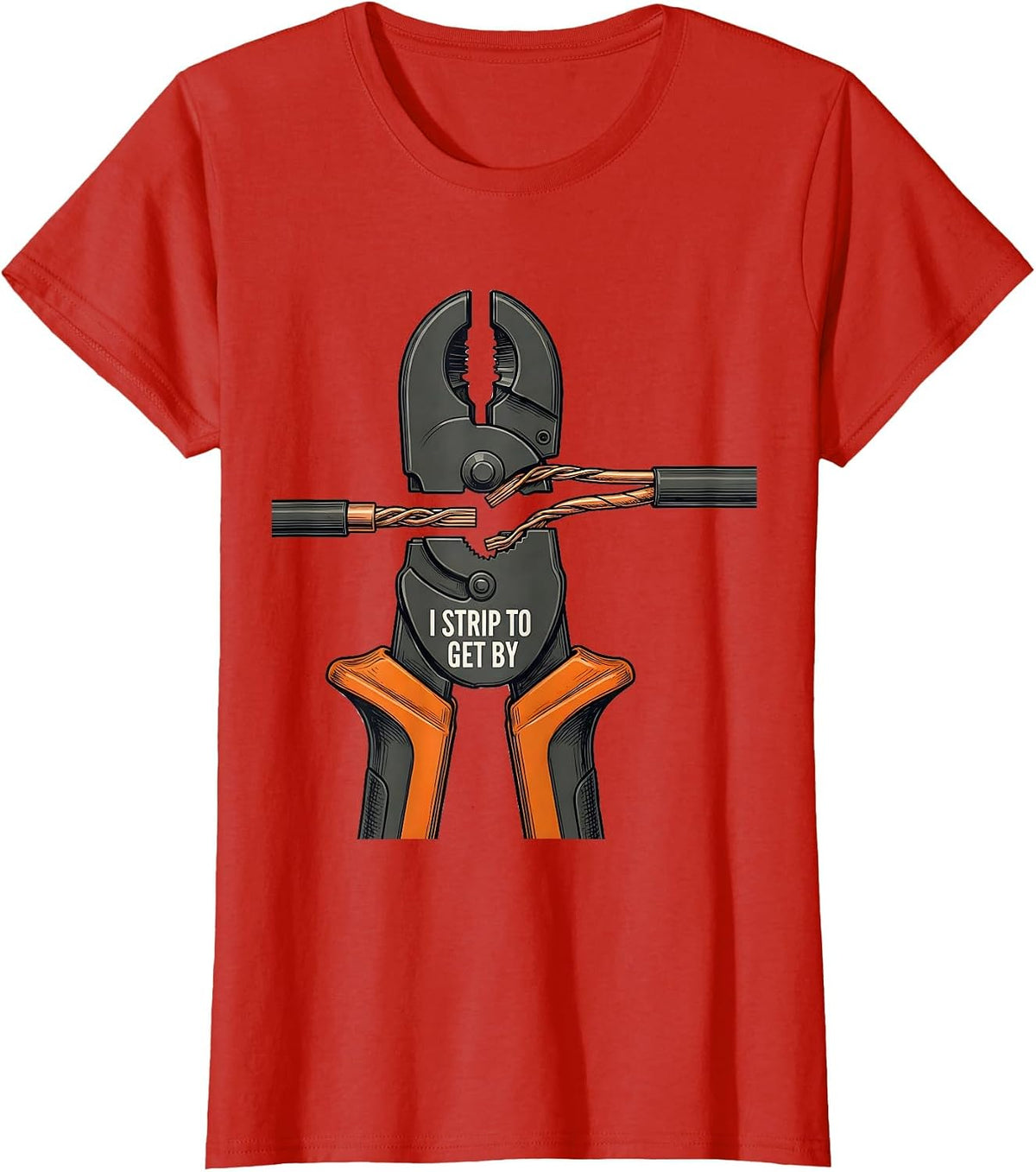 Women's I Strip To Get By Funny Electrician Trade Skeleton Sarcastic T-Shirt - Red