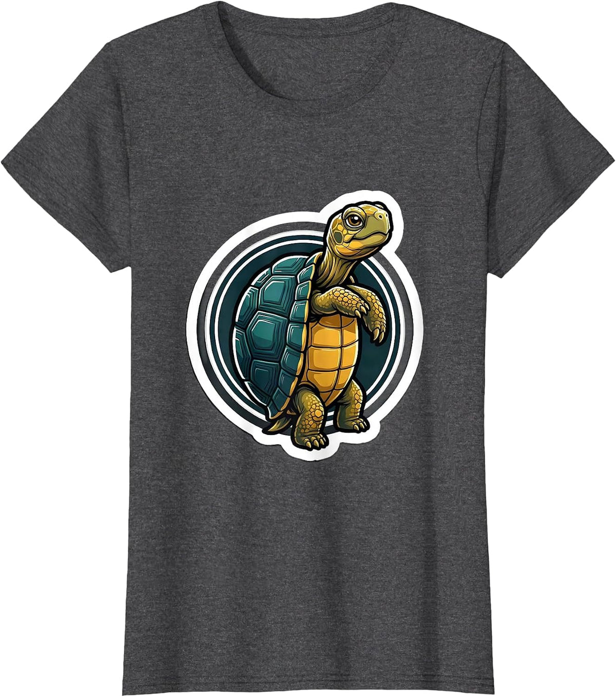 Women's Sealed Tortoise Sticker Badge Turtle Lover Pet Owner Humor T-Shirt - Dark Heather Grey