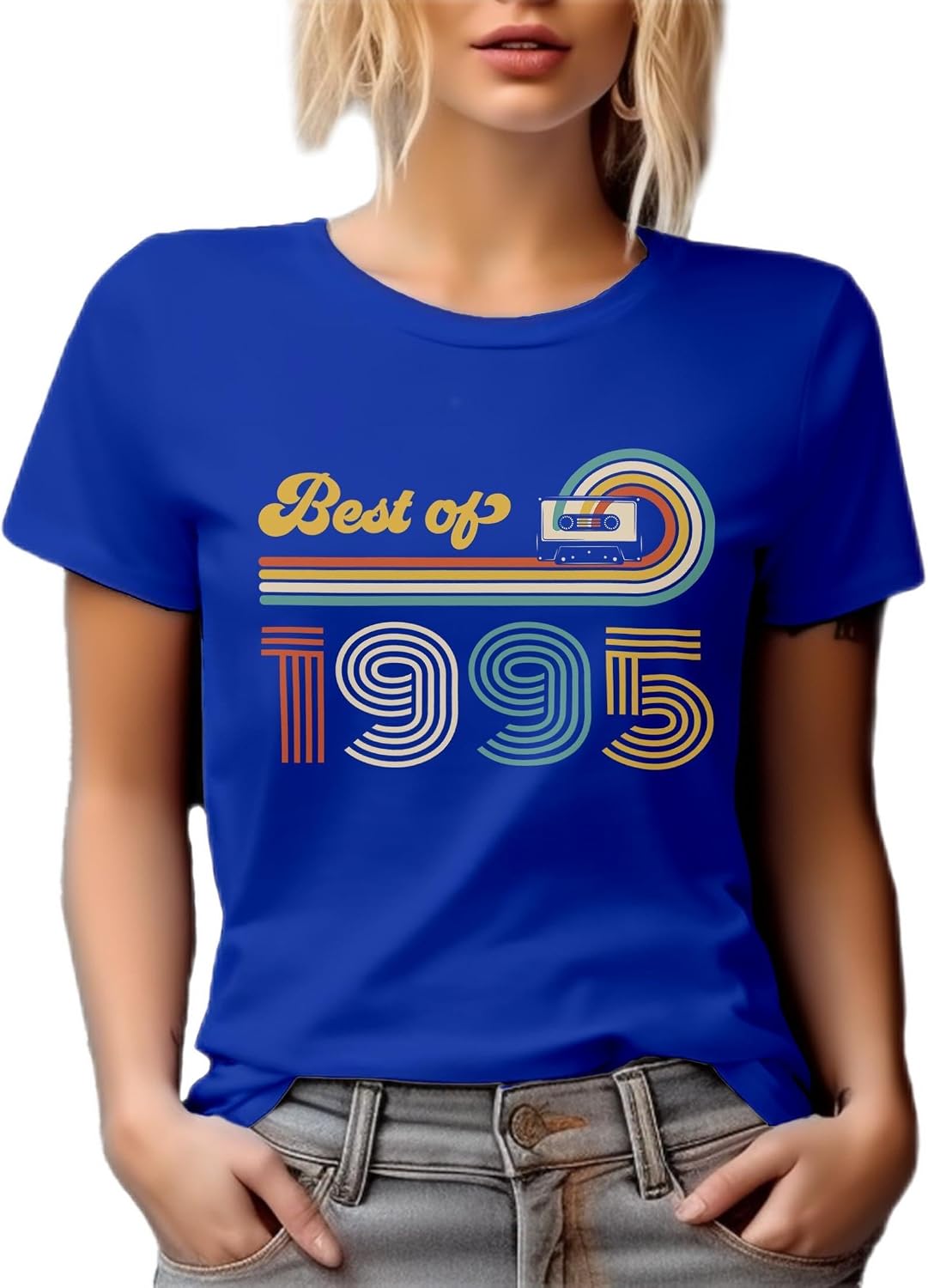 Vintage Best of 1995 feat. Cassette Tape White Graphic Tshirt - Royal Blue
