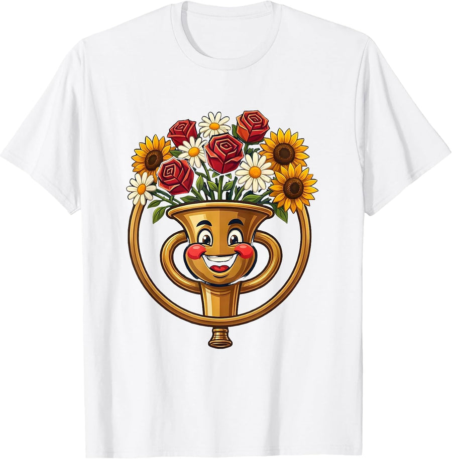 Band Mom Trumpet Floral Graphic Design T-Shirt - White
