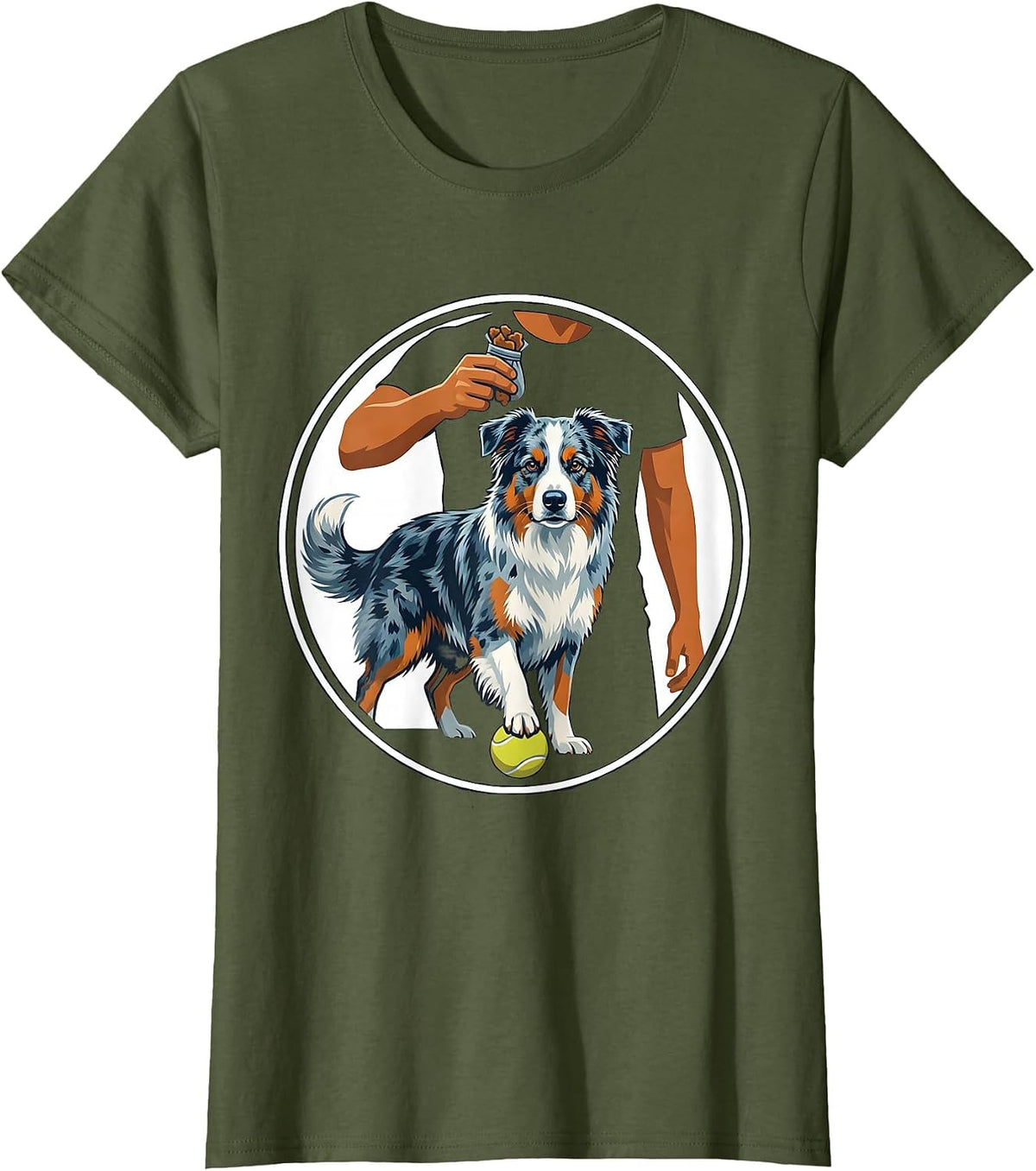 Women's Sealed Badge Blue-Merle Australian Shepherd Dog Mom Dad T-Shirt - Olive Green