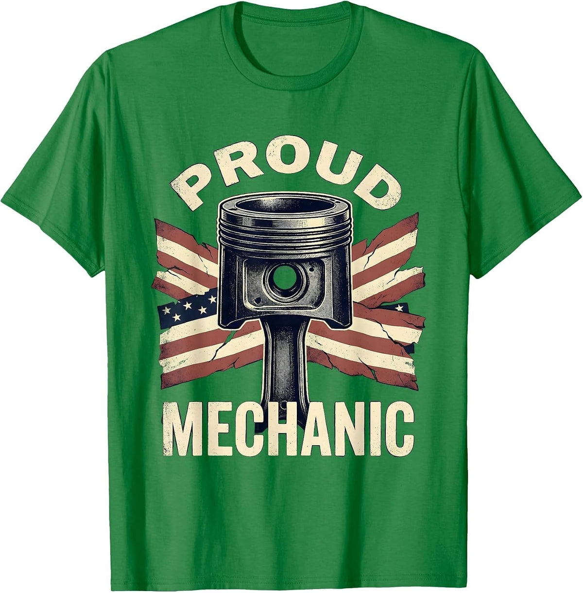 Men's Proud Mechanic Bold Stenciled Patriotic Mechanic Pride T-Shirt - Kelly Green