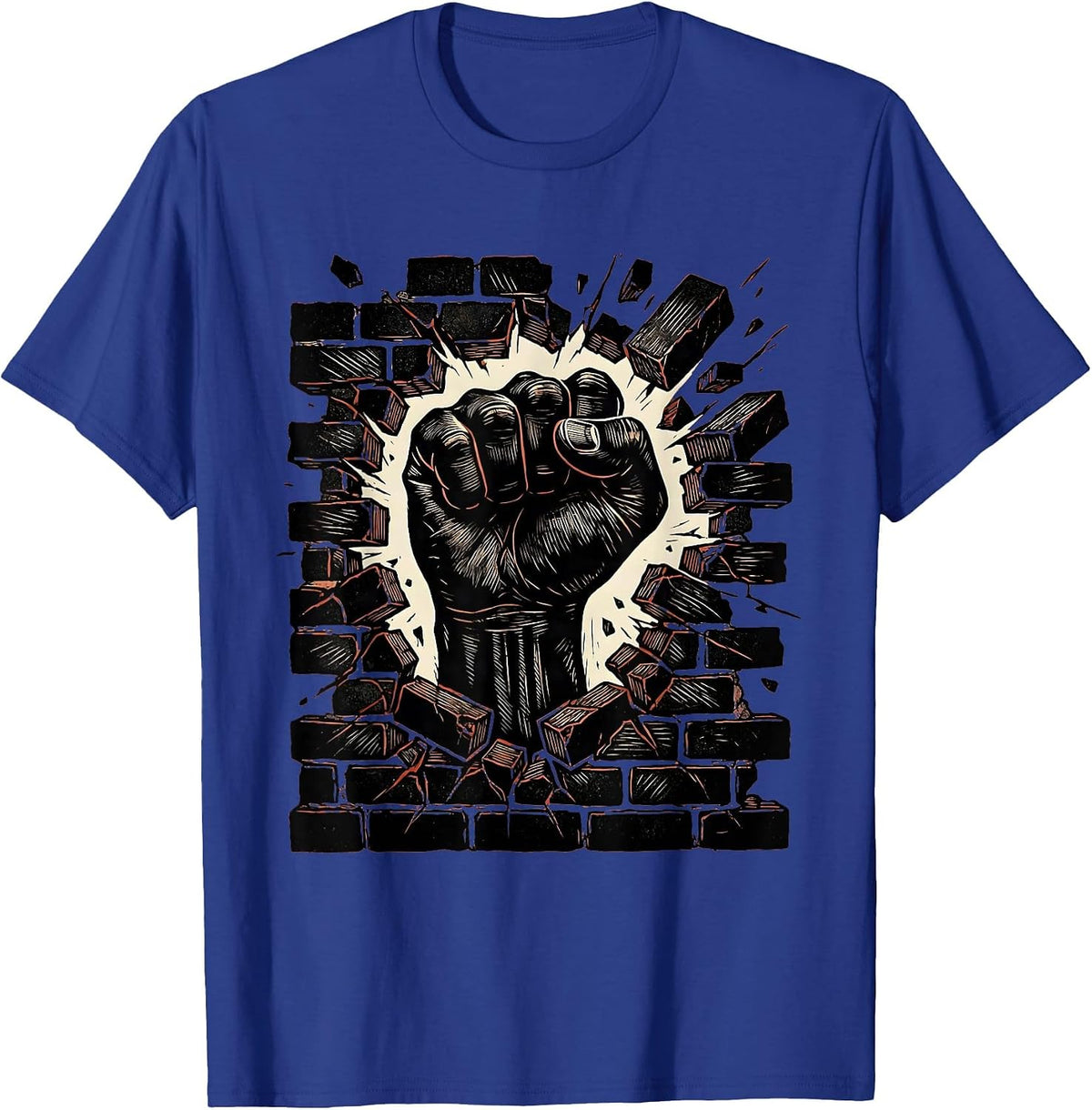 Men's Fist Through Brick Wall Rock Graphic Tee T-Shirt - Royal Blue