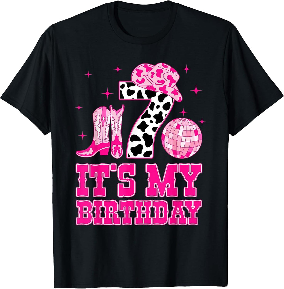 It's My 7th Birthday Cowgirl 7 Years Old Western Kids Girls T-Shirt - Black