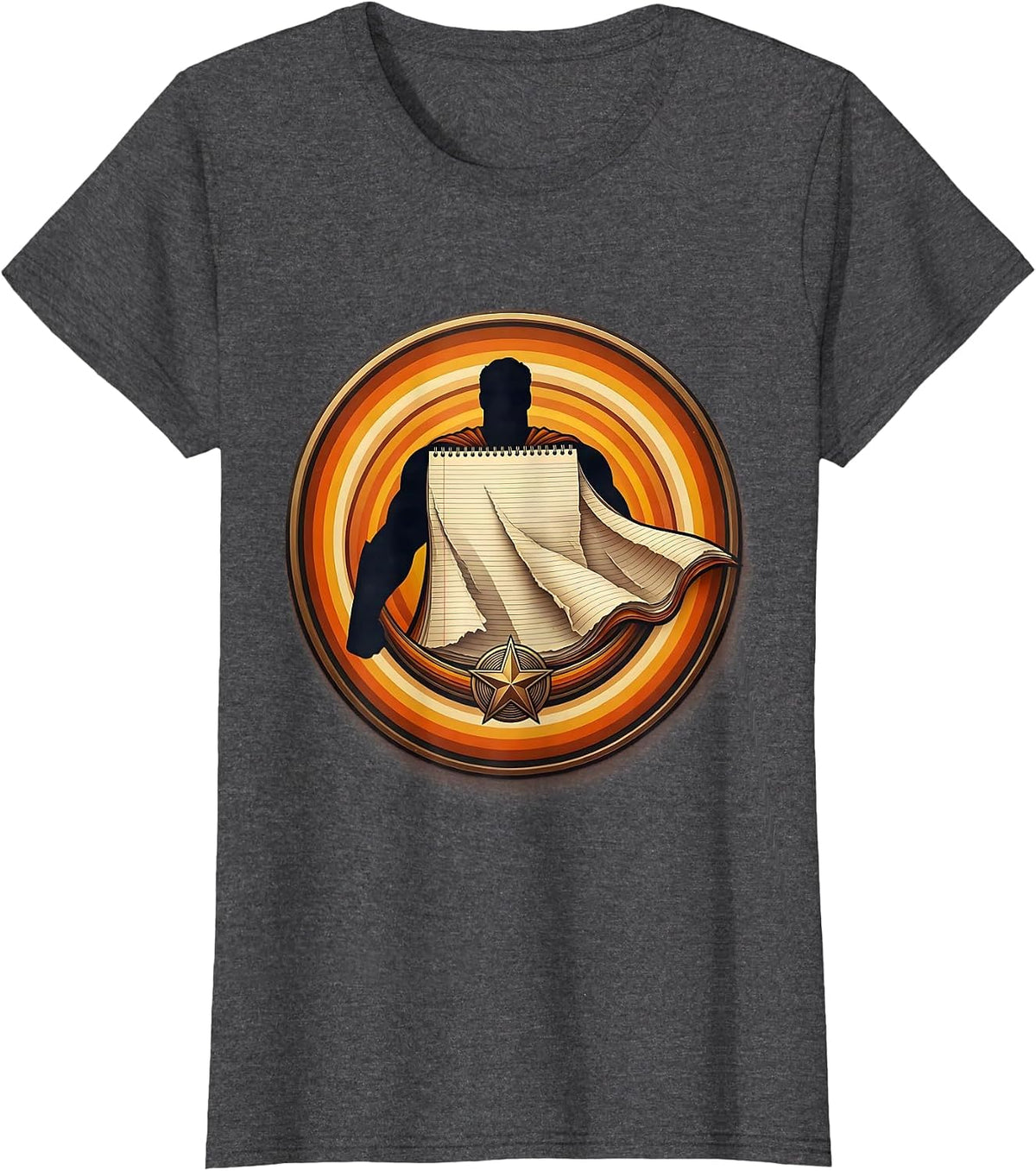 Women's Paraprofessional Superhero Notebook Paper Cape T-Shirt - Dark Heather Grey