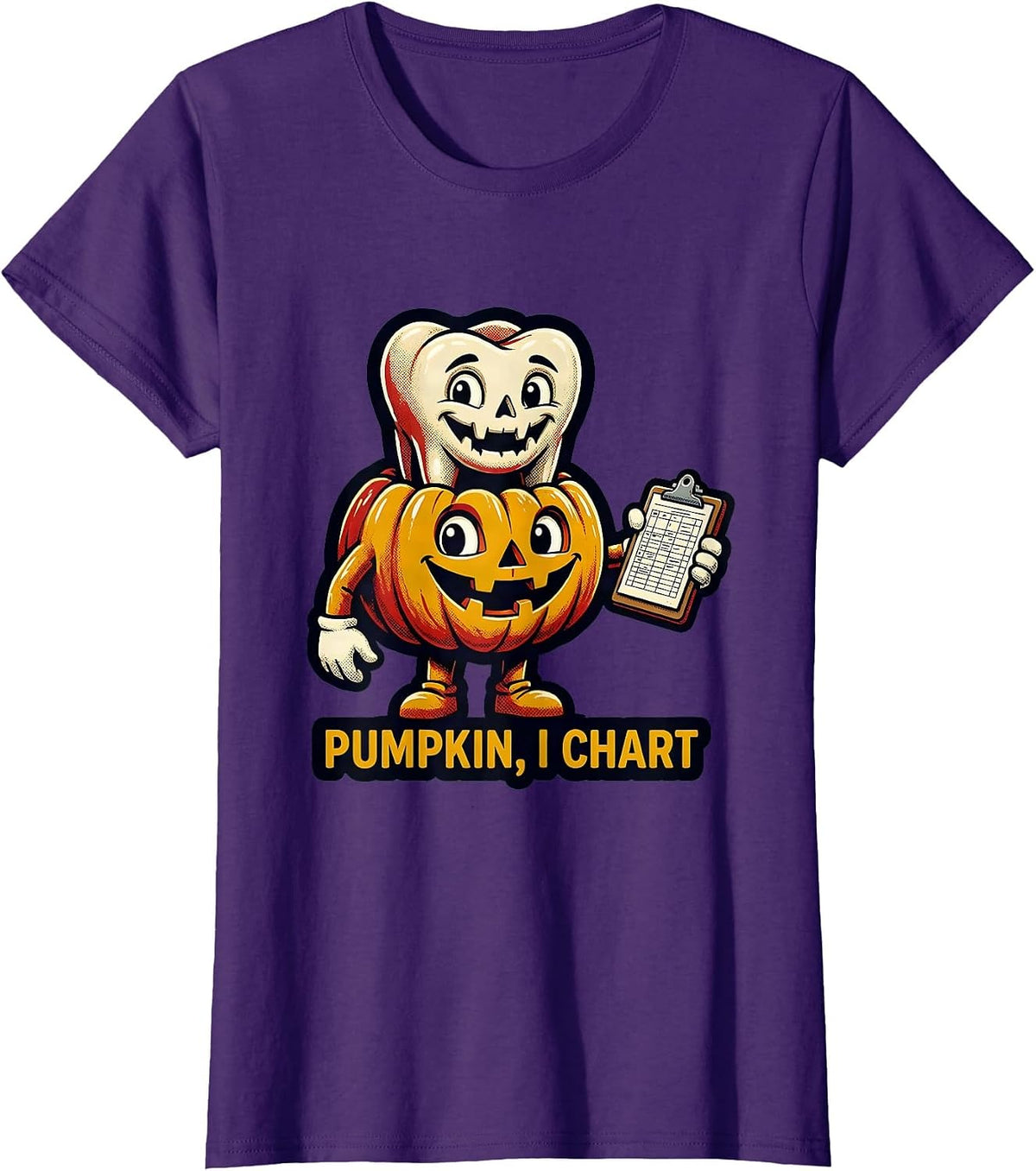 Women's Pumpkin, I Chart Retro Dental Hygienist Halloween Humor T-Shirt - Purple