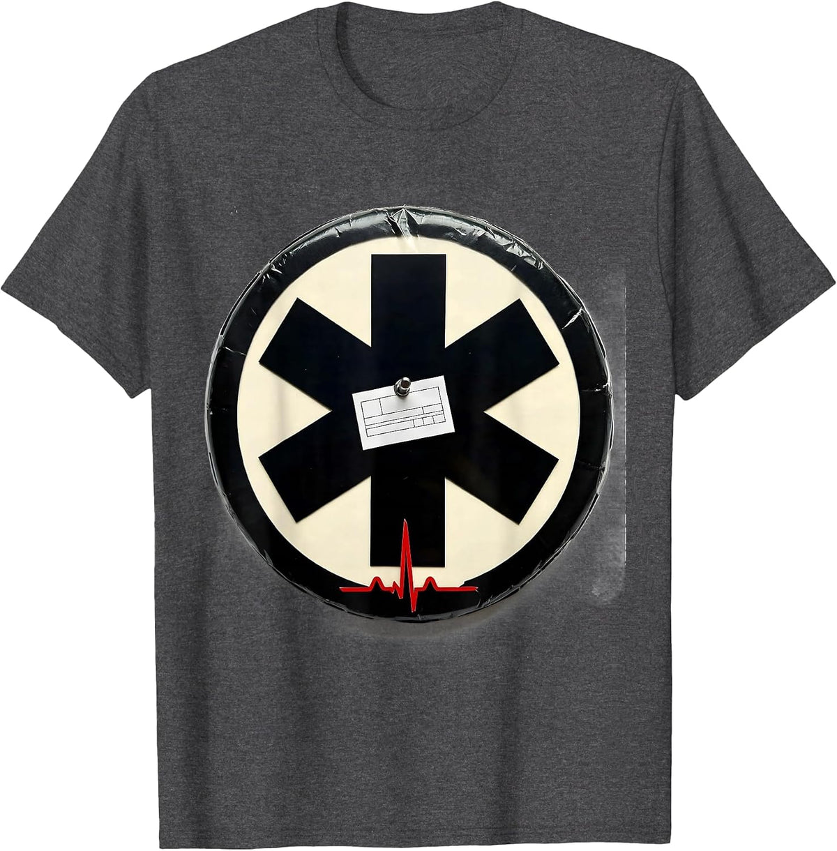 Men's Sealed Star-of-Life Stencil EMT Paramedic Dark Humor T-Shirt - Dark Heather Grey
