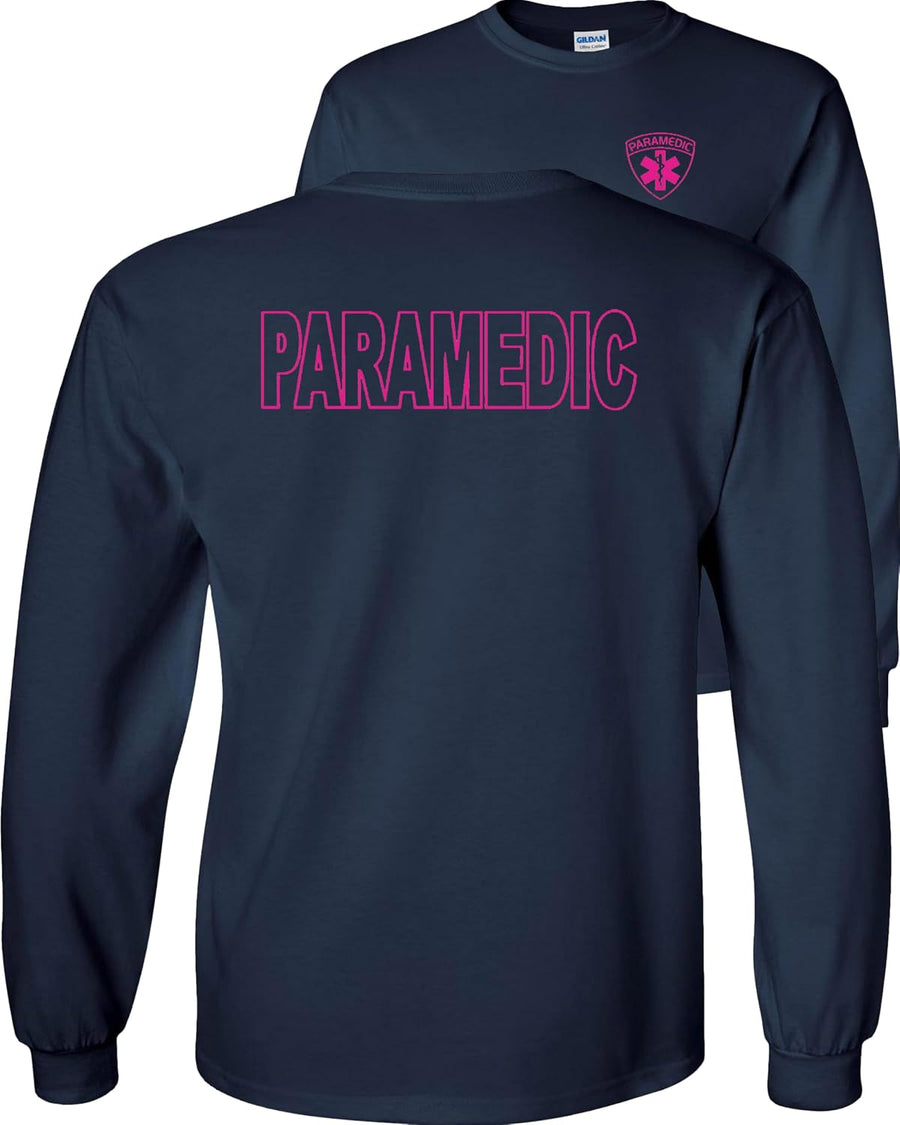 FAIR GAME Paramedic Long Sleeve Shirt-Pink Design-Navy-Medium - As Pictured