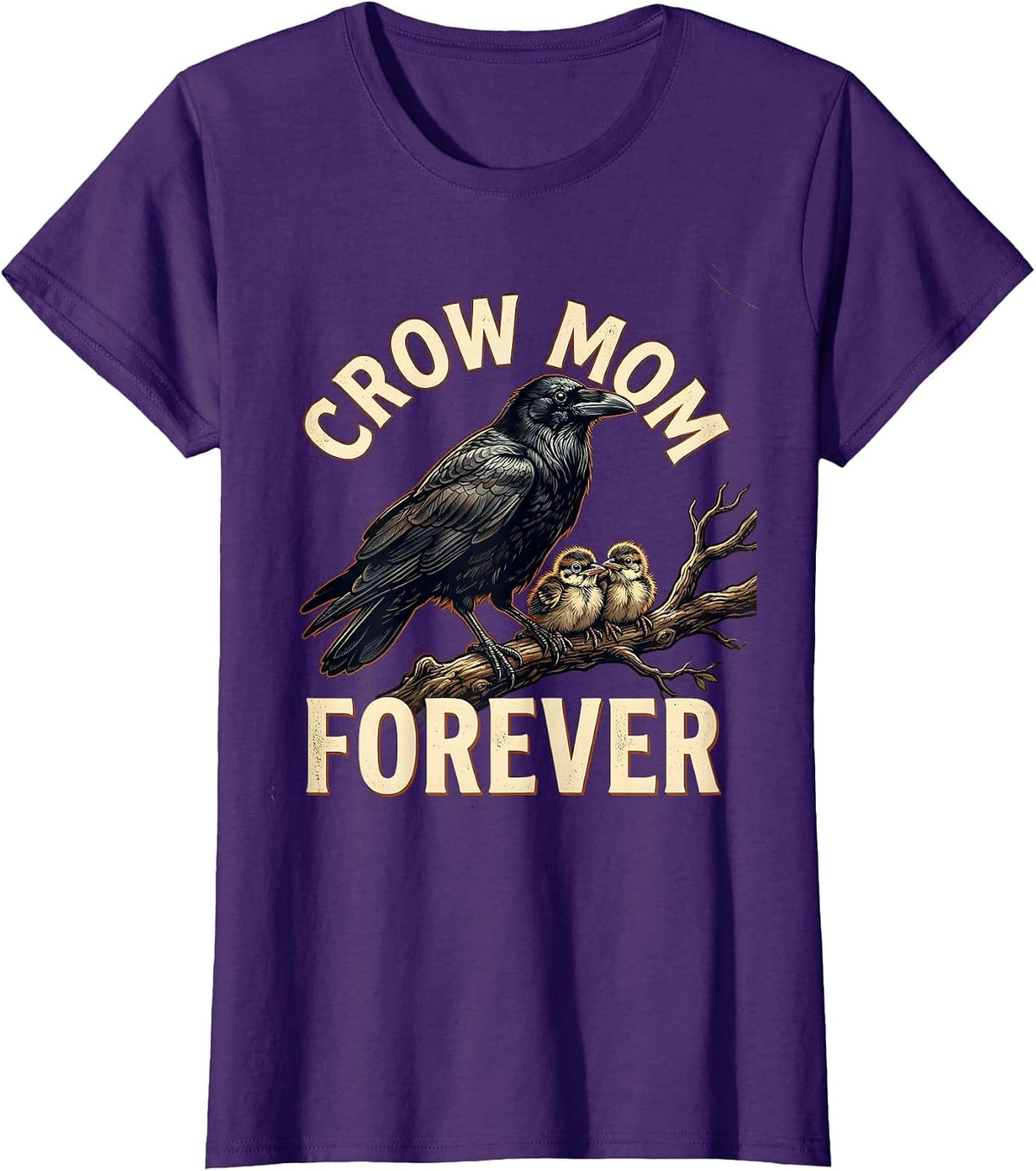 Women's Crow Mom Forever Bird Lover Graphic Design T-Shirt - Purple