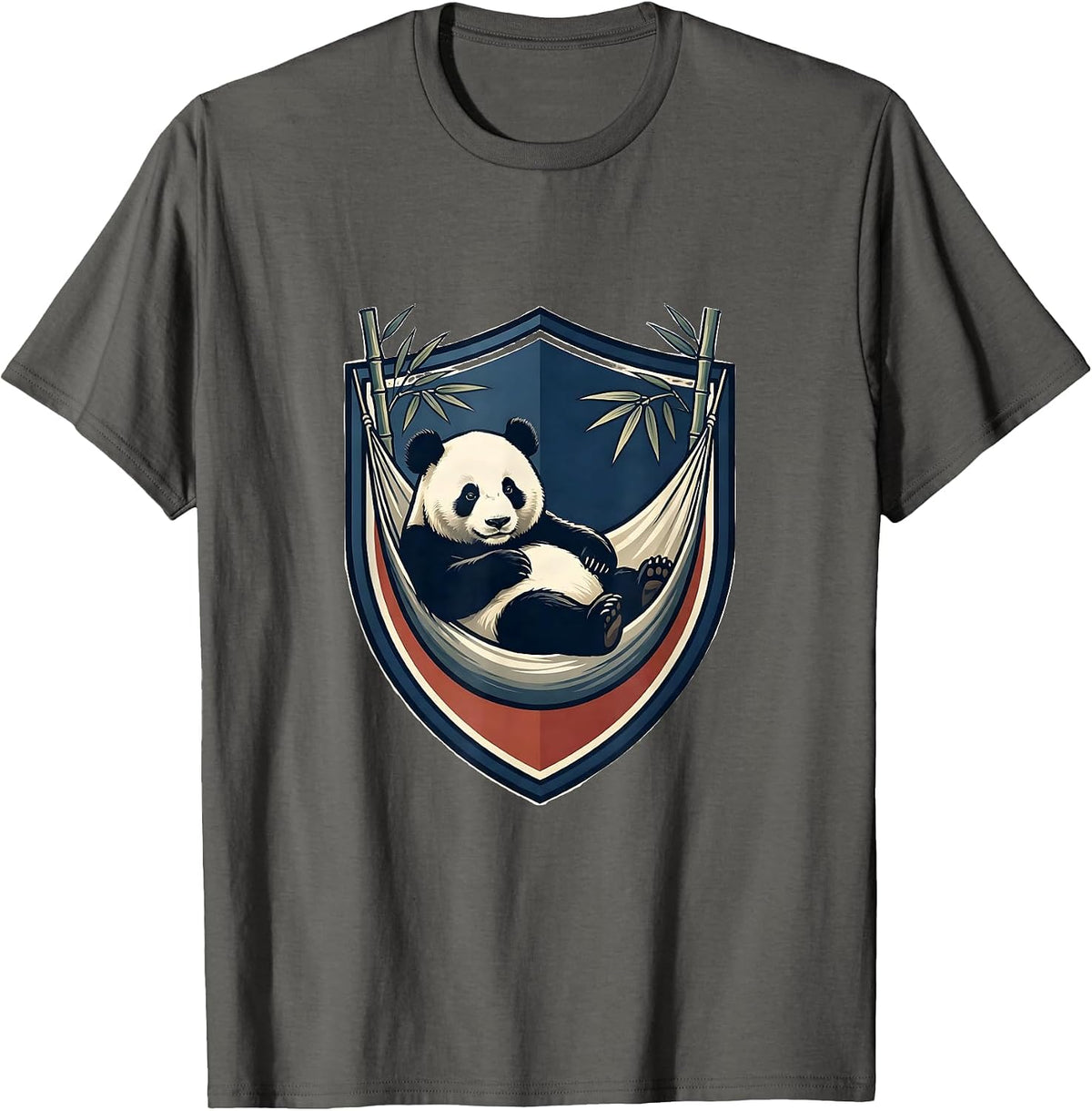 Men's Panda Emblem Shield Reclining Bamboo Crest Humor T-Shirt - Asphalt Grey