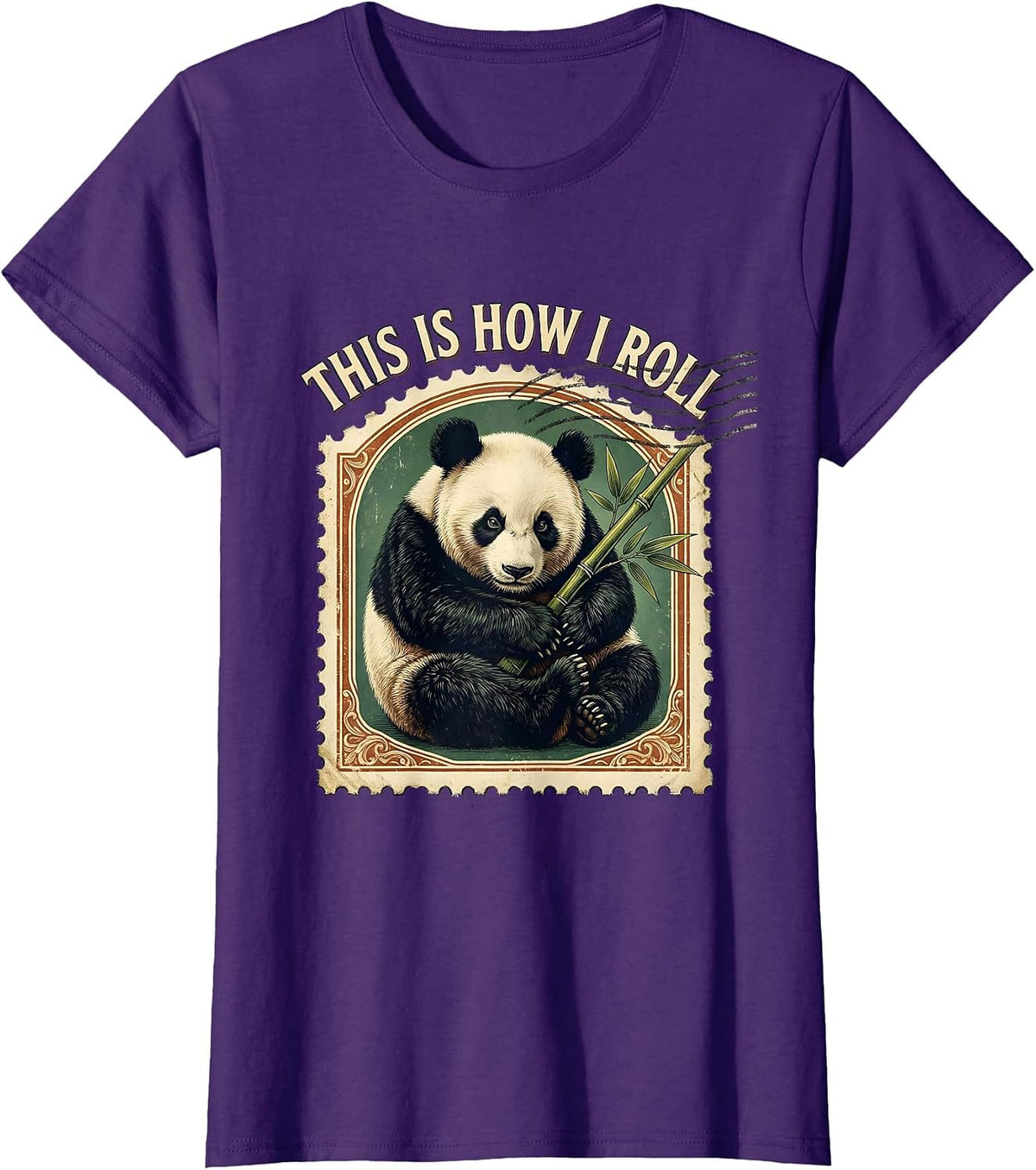 Women's This Is How I Roll Vintage Panda Lover Humor Kids Teens T-Shirt - Purple