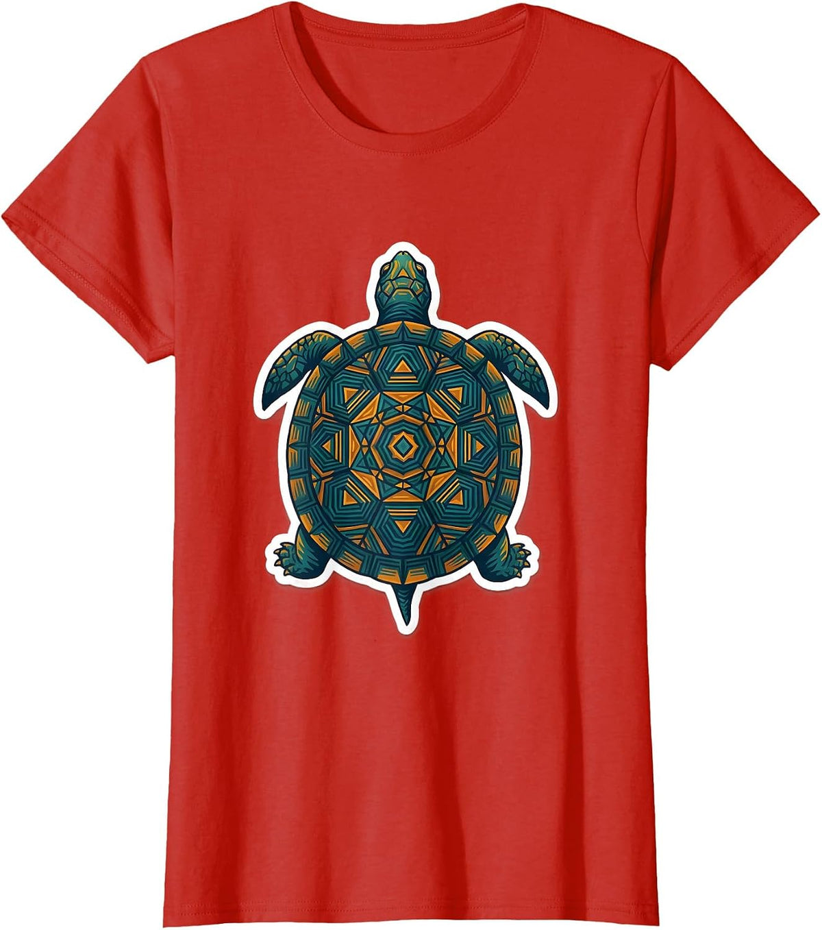 Turtle Shell Mandala Geometric Pattern Design T-Shirt - Red