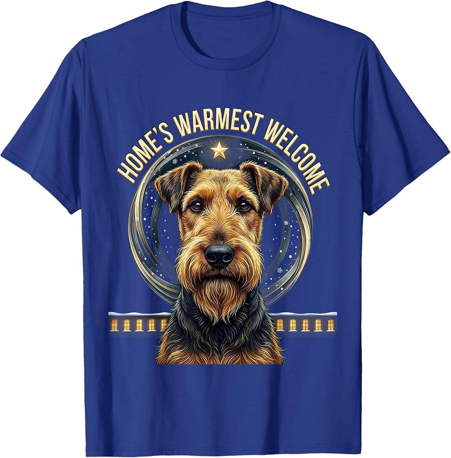 Home's Warmest Welcome Airedale Terrier Van Gogh Style T-Shirt - Royal Blue