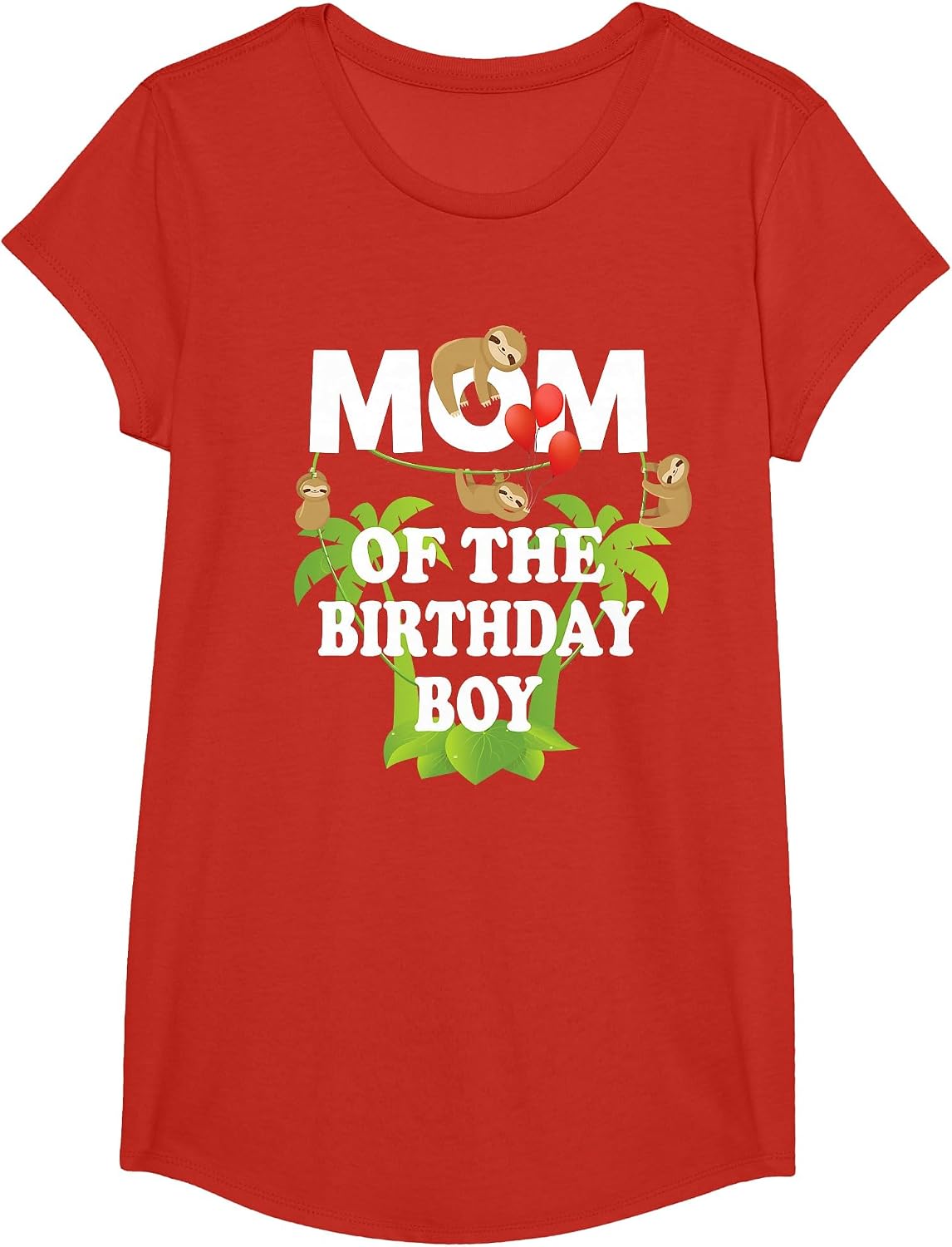 Mom of The Birthday Boy Sloth Kid B-Day Party T-Shirt - Girls Red