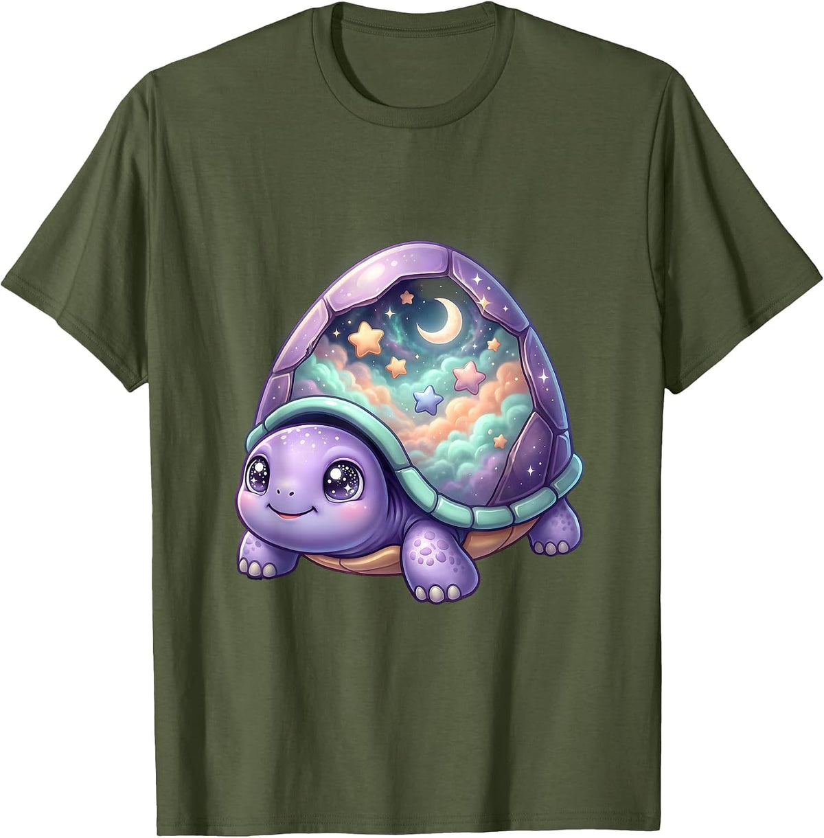 Men's Cosmic Turtle Shell Galaxy Universe Design T-Shirt - Olive Green