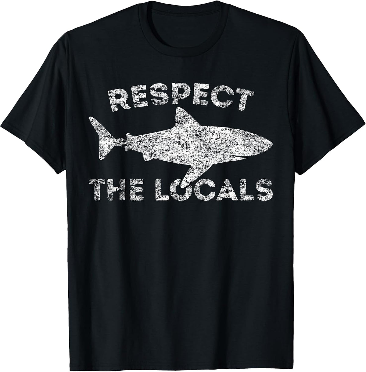 Funny Scuba Diving Respect Locals Vintage Distressed Shark T-Shirt - Black