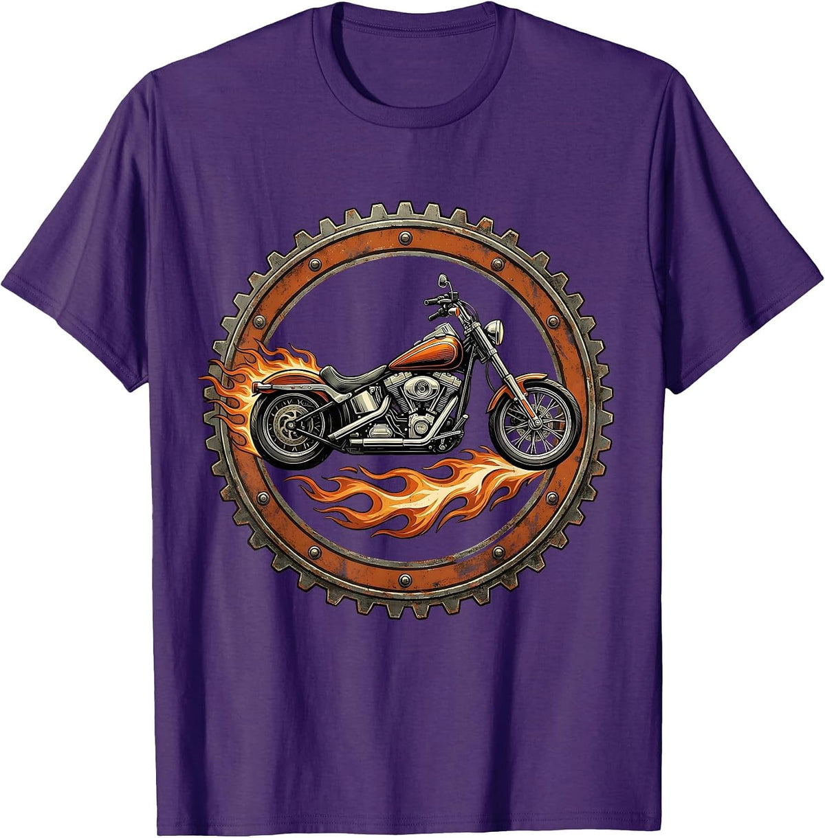 Men's Vintage Flame Motorcycle Freedom Graphic Tee T-Shirt - Purple