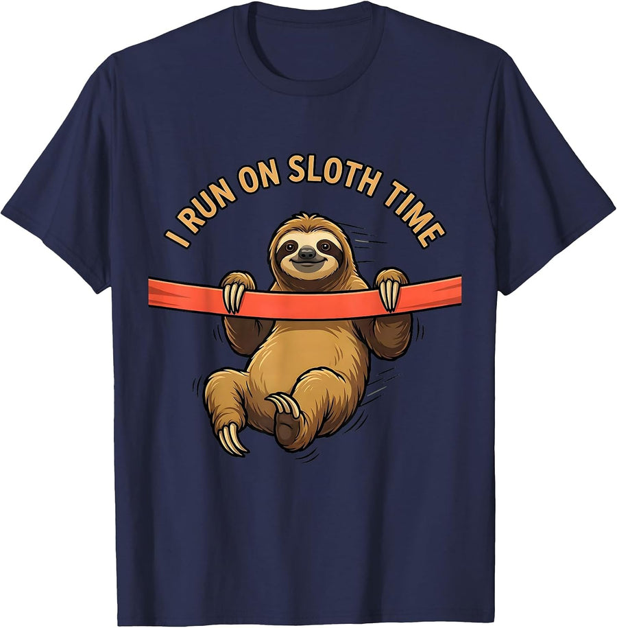 I Run On Sloth Time Funny Sloth Lover Novelty Humor T-Shirt - Navy Blue