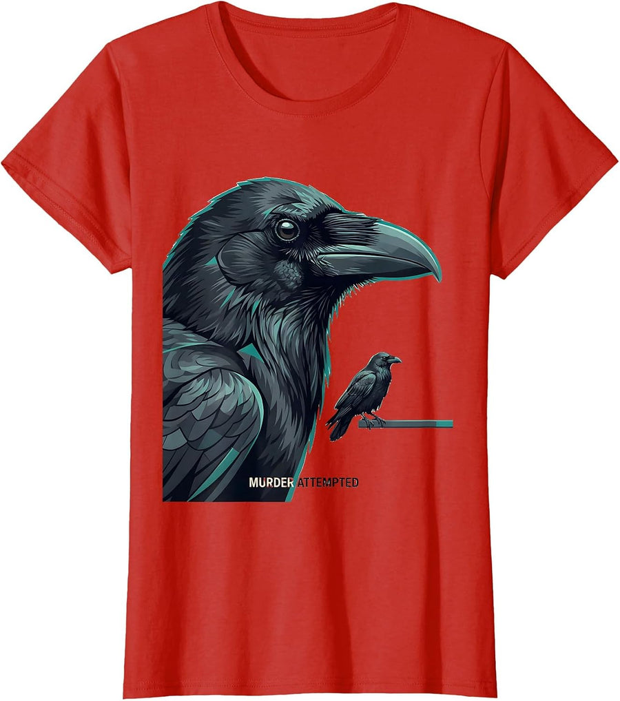 Women's Murder Attempted Flat Vector Dark Humor Crow Lover Gift T-Shirt - Red
