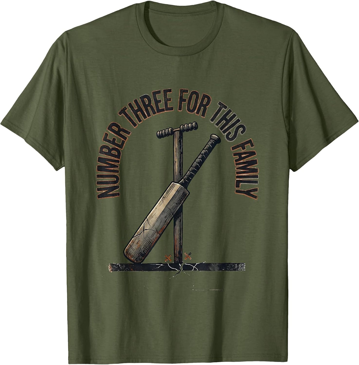 Number Three For This Family Distressed Cricket Fan Family T-Shirt - Olive Green