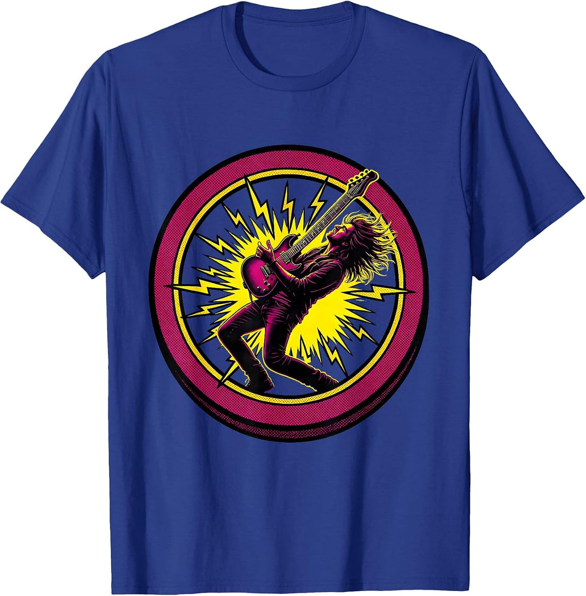 Men's 80s Rock Guitarist Shredding on Stadium Stage T-Shirt - Royal Blue