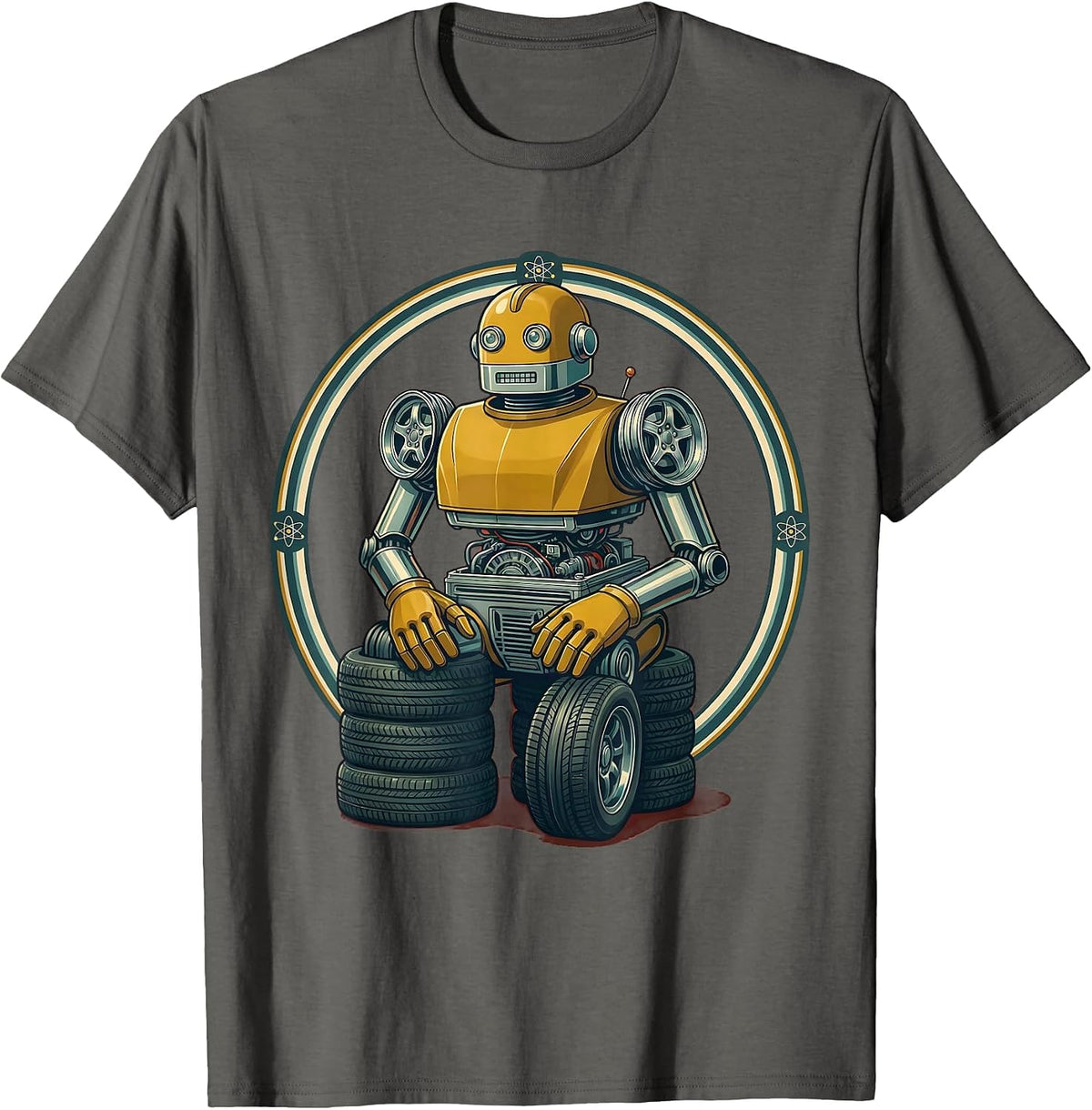 Men's Car Parts Robot Mechanic Graphic Tee T-Shirt - Asphalt Grey