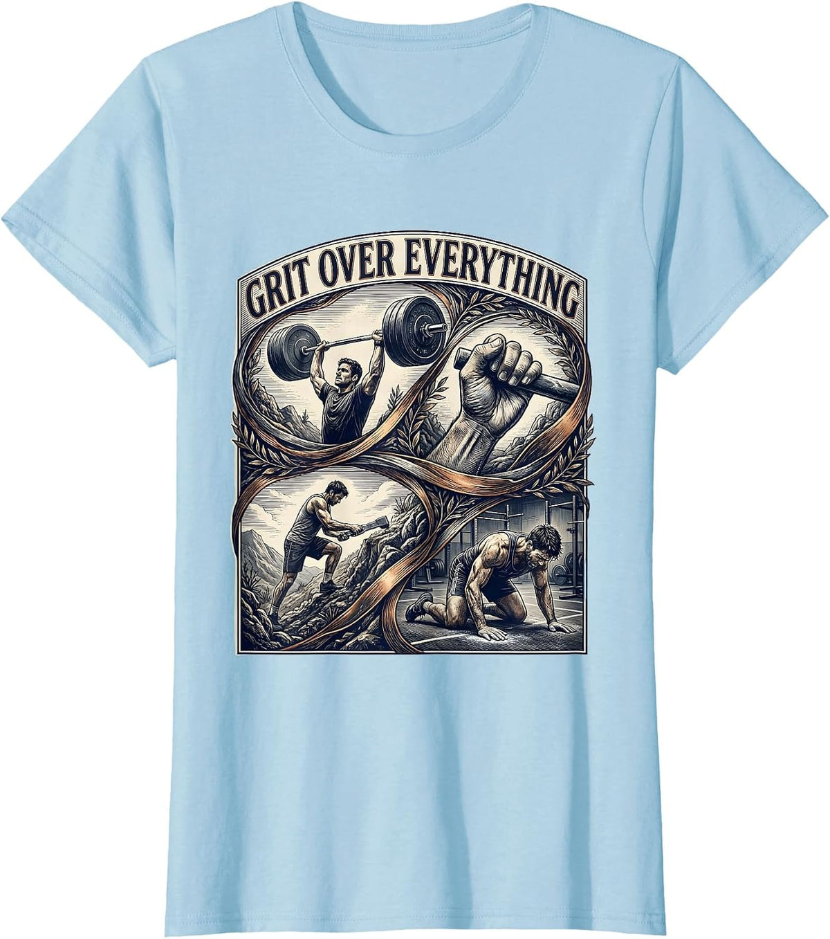 Grit Over Everything Motivational Graphic Design T-Shirt - Baby Blue