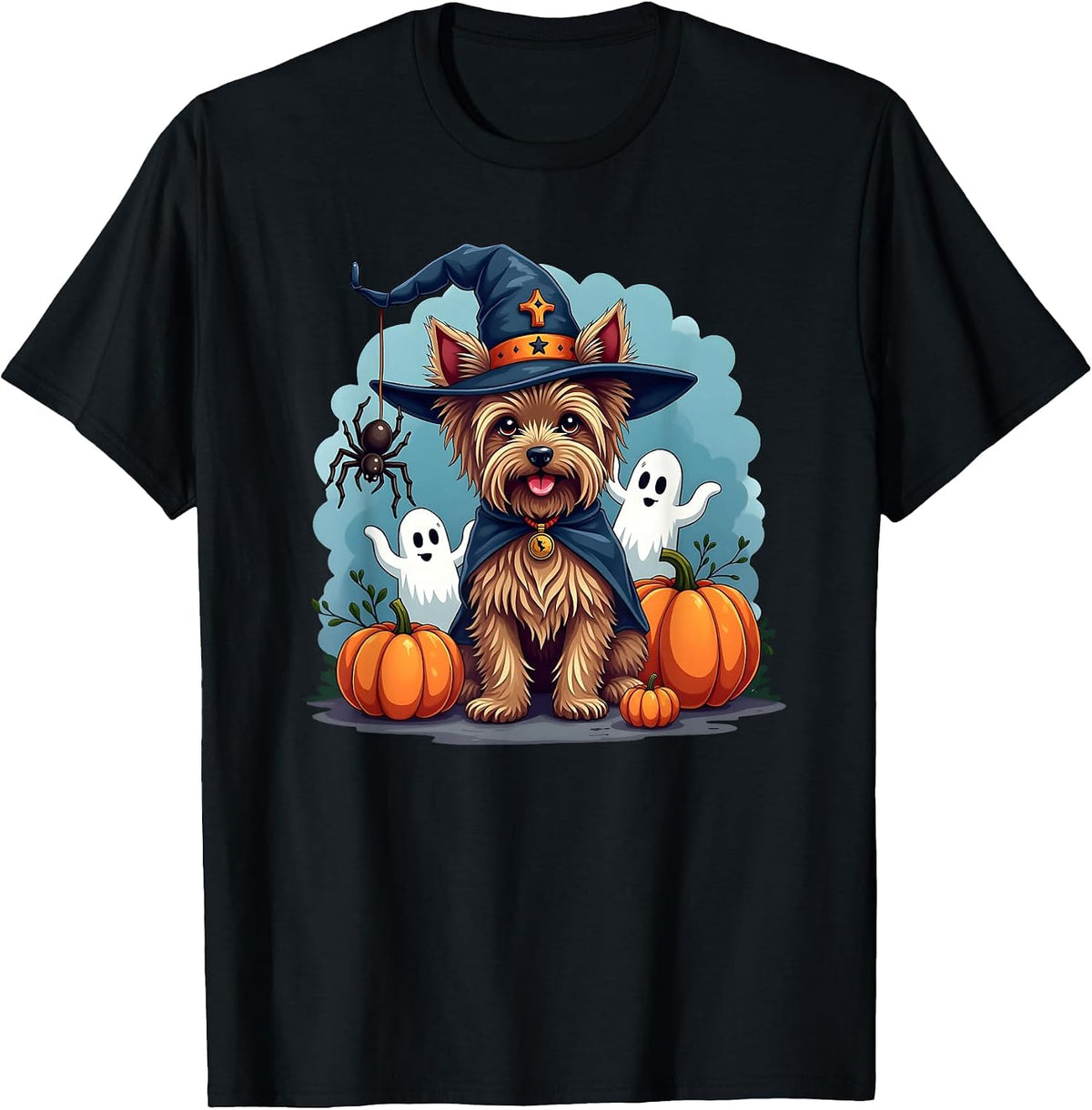 Yorkie, Halloween, Yorkshire Terrier, Witch's Hat T-Shirt - Black