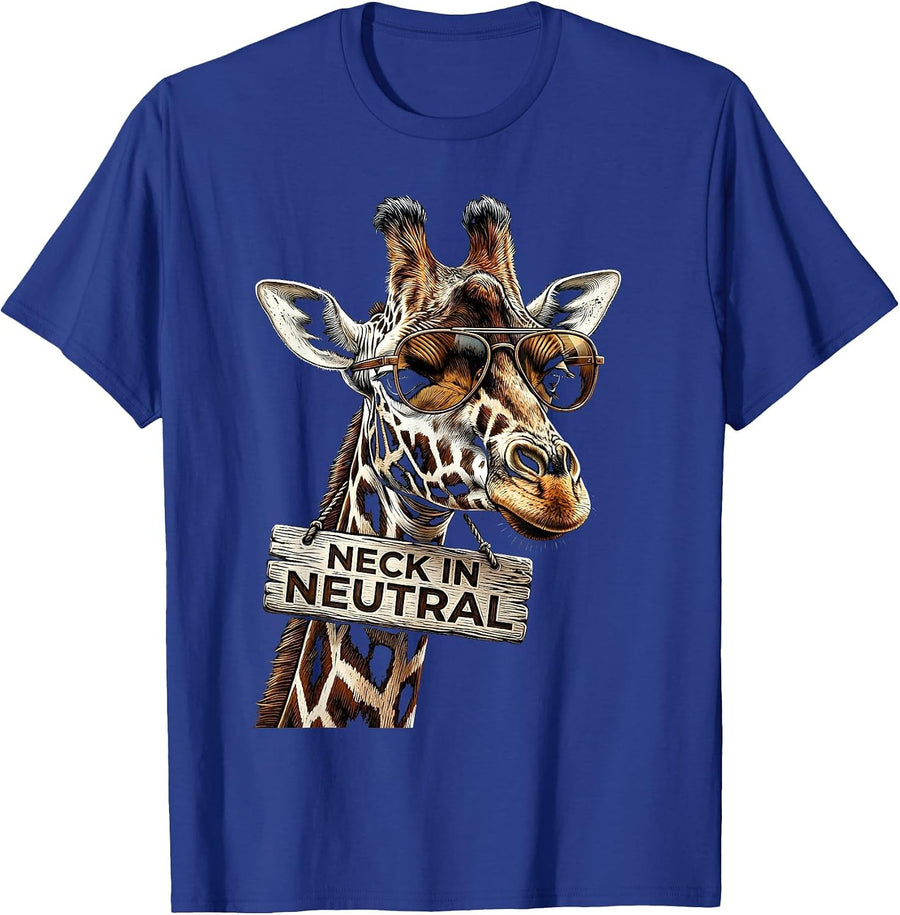 Neck In Neutral Funny Giraffe Glasses Animal Lover Humor T-Shirt - Royal Blue