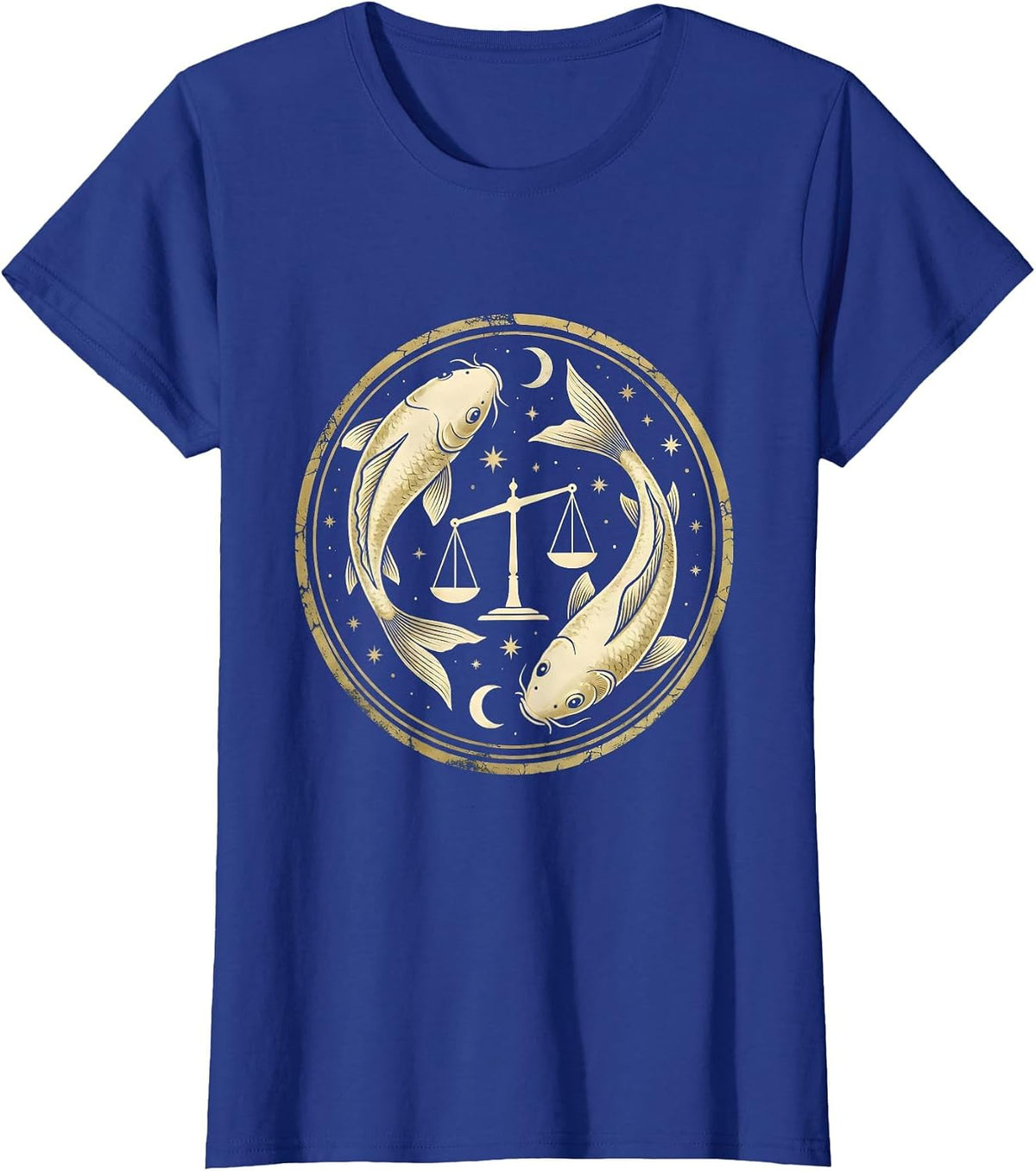 Women's Libra Koi Fish Balance Scale Zodiac Design T-Shirt - Royal Blue
