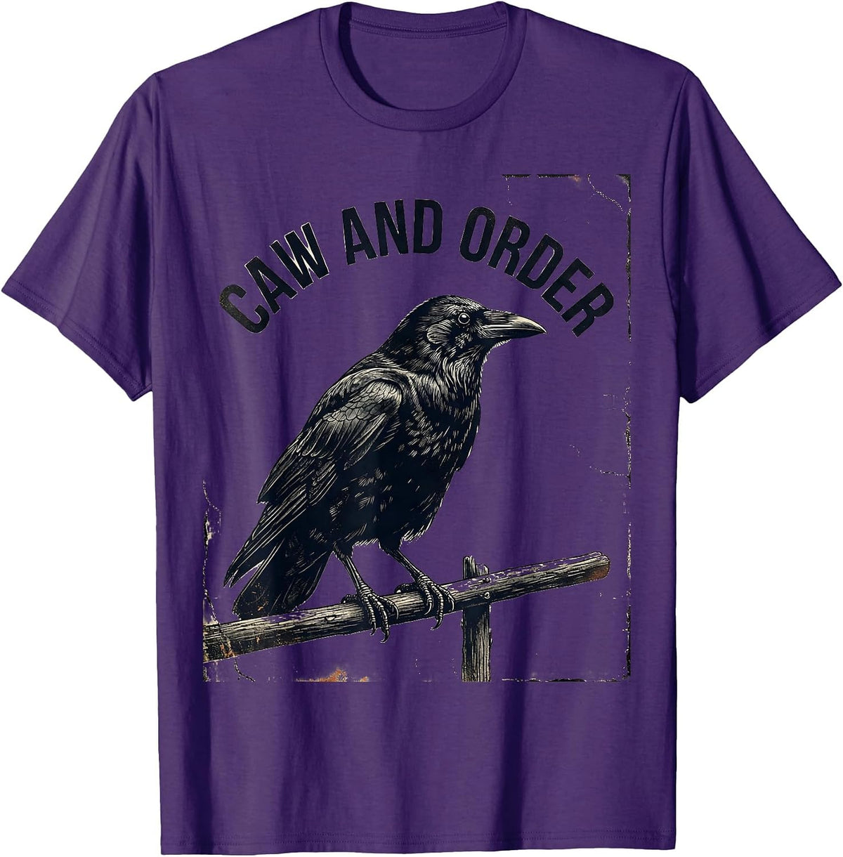 Caw And Order Distressed Crow Dark Humor Gothic Bird Lover T-Shirt - Purple