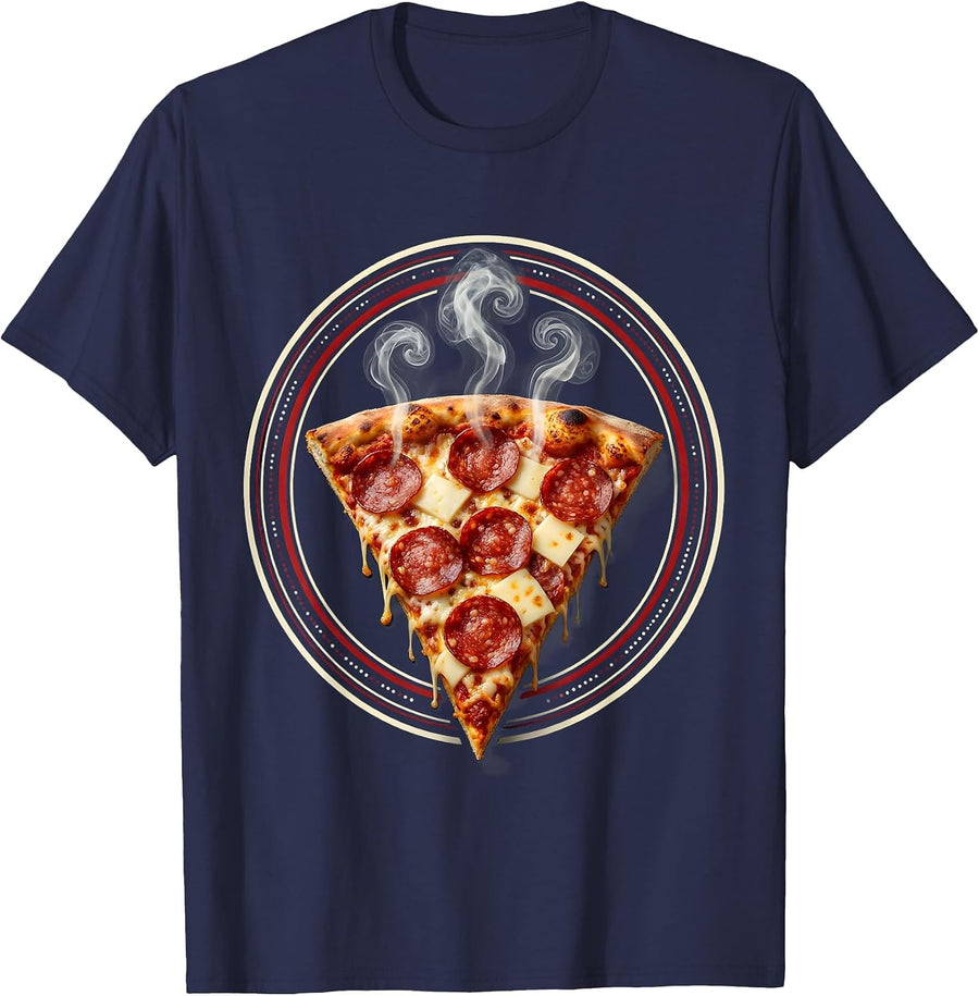 Friday Pizza Slice Steaming Graphic Design T-Shirt - Navy Blue