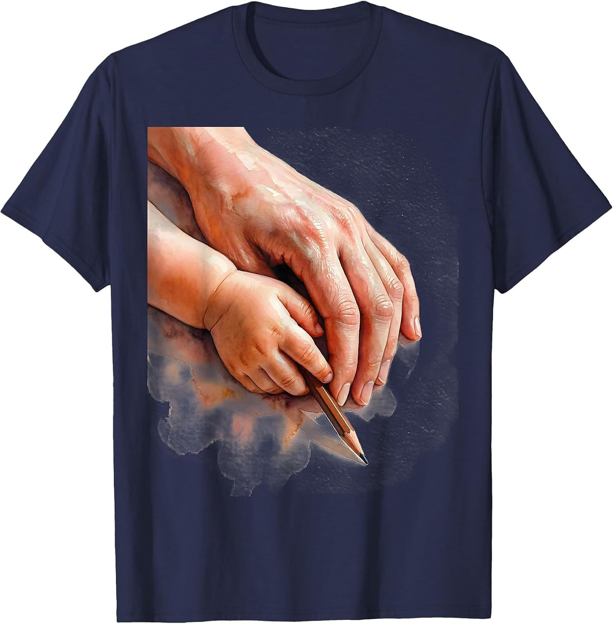 Men's Paraprofessional Hands Guiding Child Learning Art T-Shirt - Navy Blue