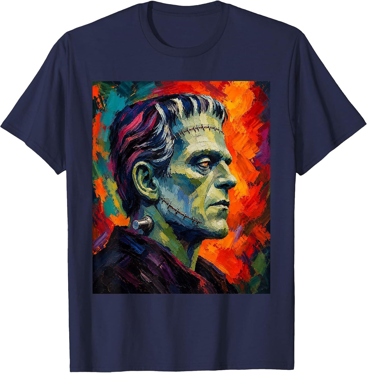 Frankenstein and Bride The Lover Halloween Matching Couple T-Shirt - Navy Blue