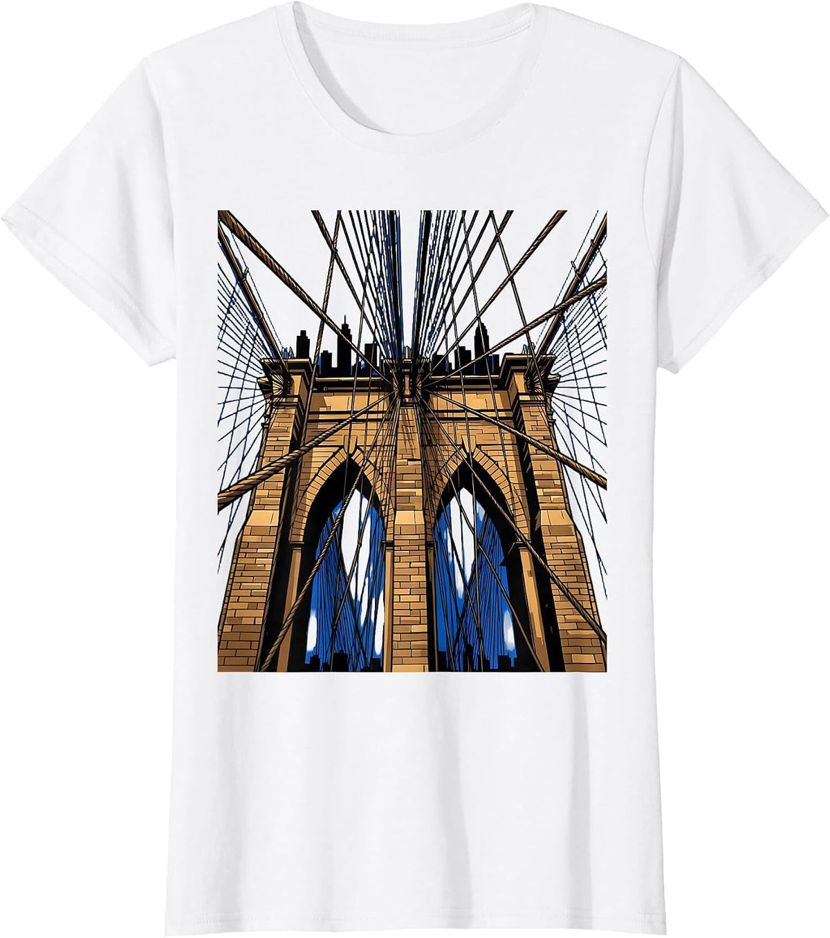 Brooklyn Bridge Cable Angle New York Graphic T-Shirt - White