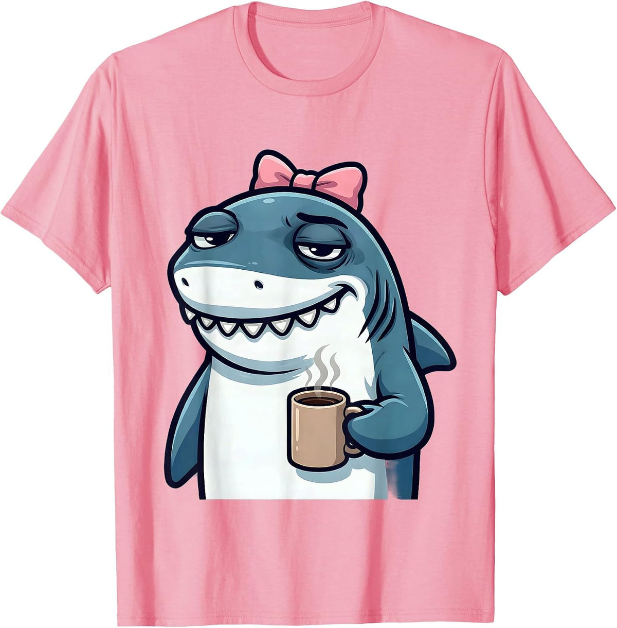 Men's Mama Shark Tired Mom Coffee Lover Graphic T-Shirt - Pink