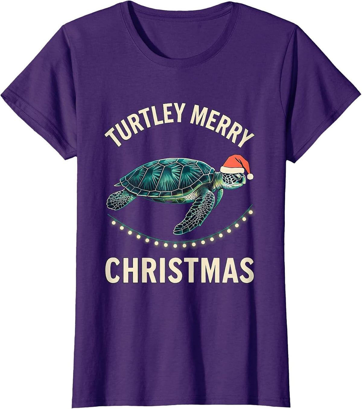 Women's Turtley Merry Christmas Midcentury Modern Sea Turtle Lover T-Shirt - Purple
